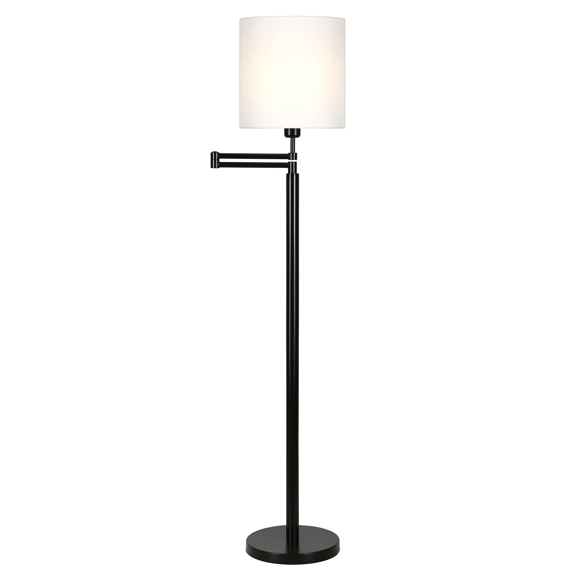 Black Swing Arm Floor Lamp With White Frosted Glass Drum Shade By Homeroots - Image 7