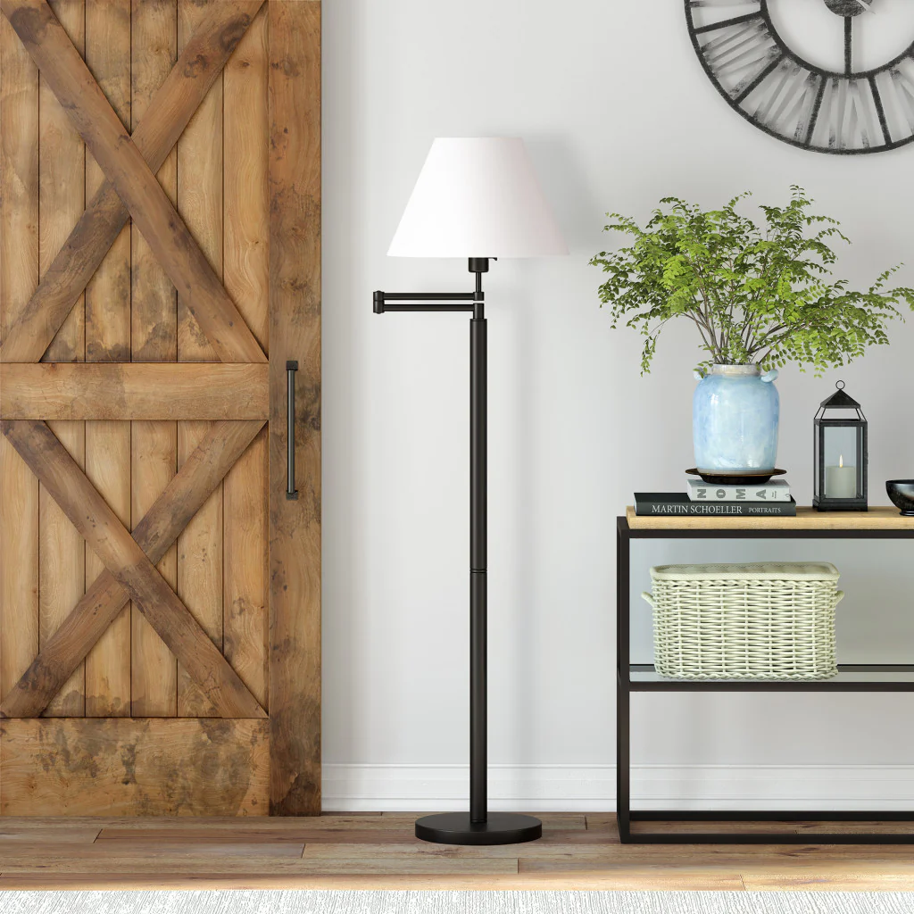 Black Swing Arm Floor Lamp With White Frosted Glass Empire Shade By Homeroots - Image 6