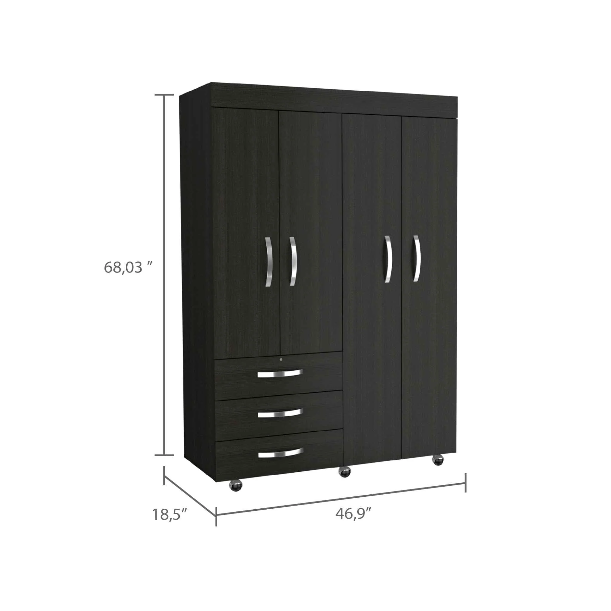 Black Tall Four Door Closet Wardrobe By Homeroots - Image 3