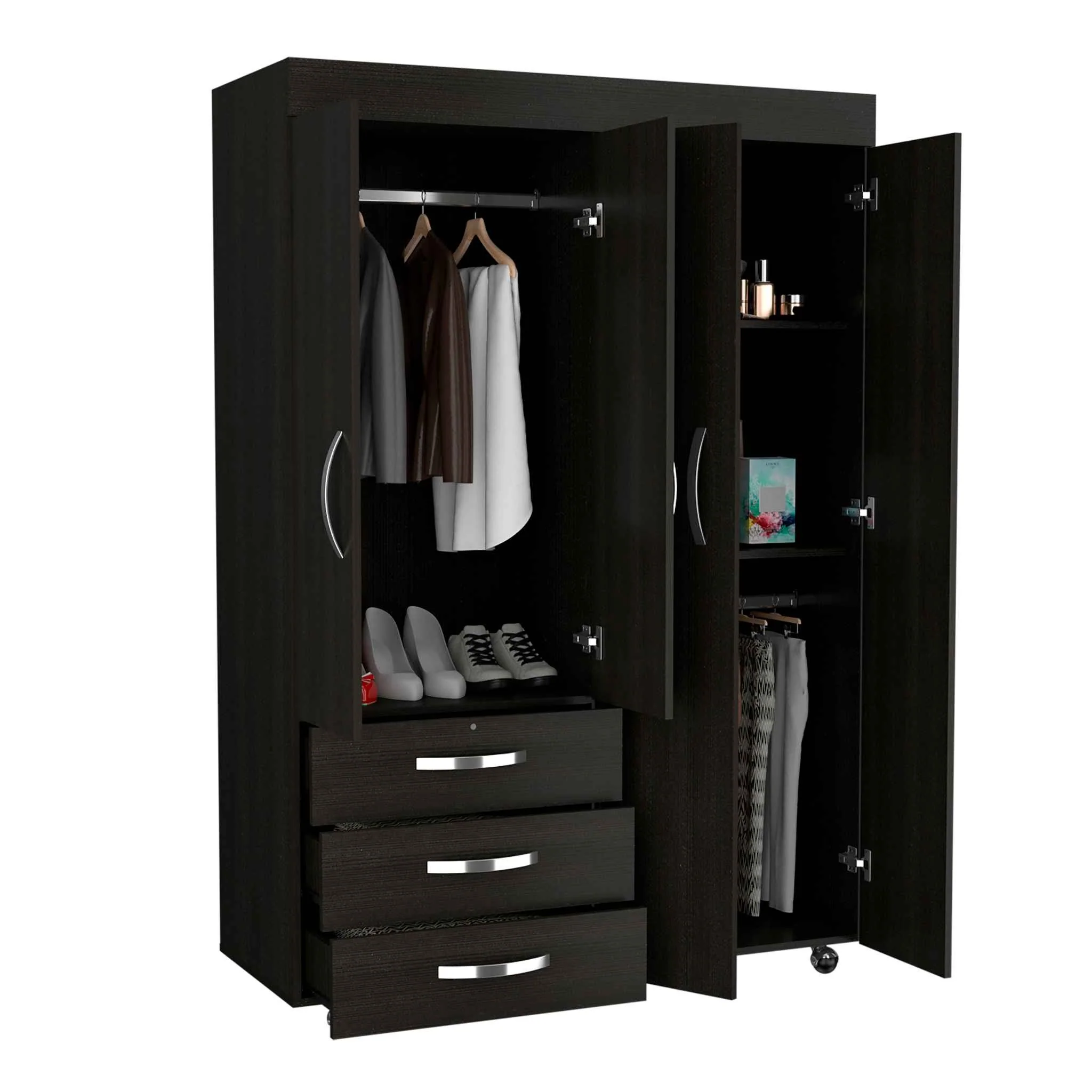 Black Tall Four Door Closet Wardrobe By Homeroots - Image 4
