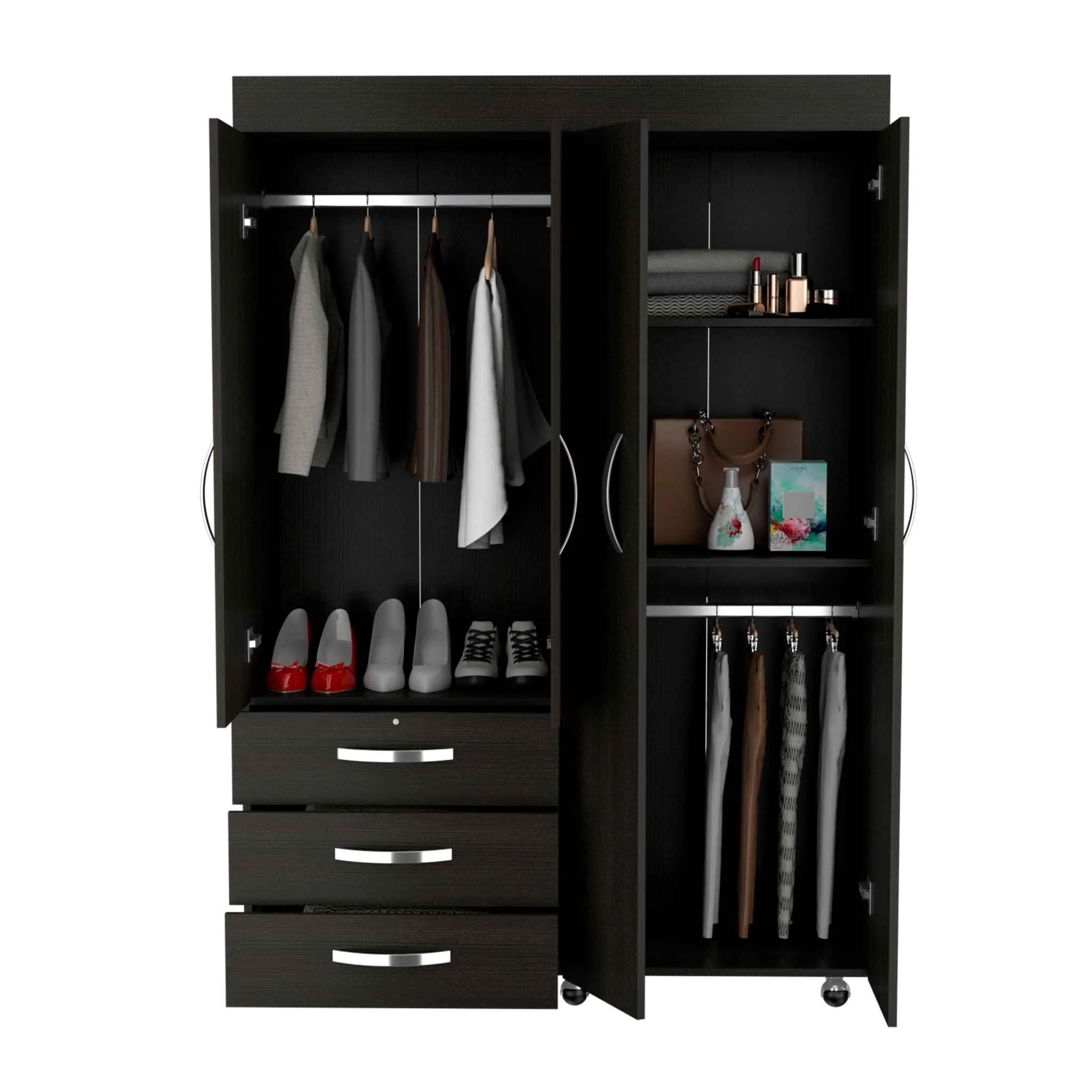Black Tall Four Door Closet Wardrobe By Homeroots - Image 5