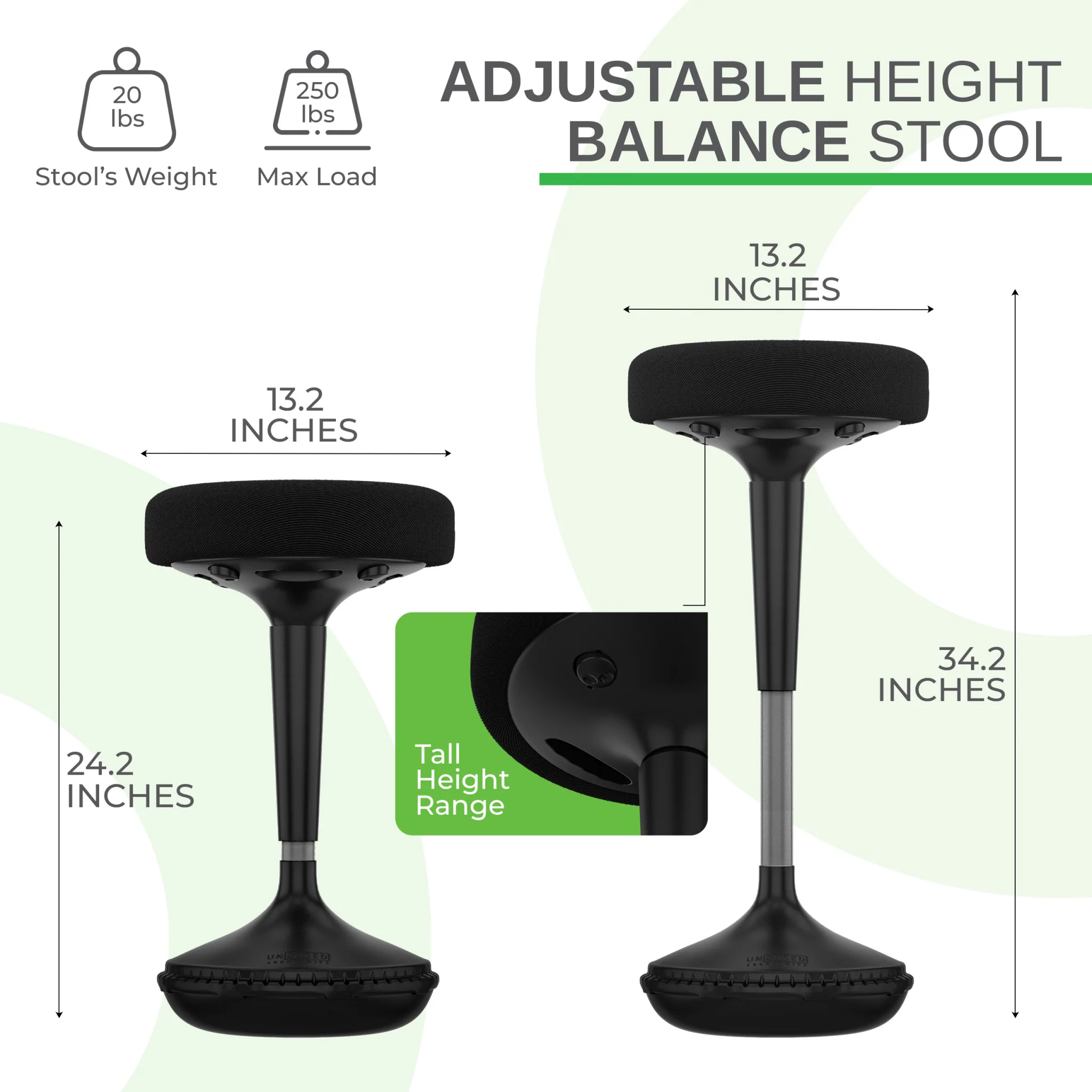 Black Tall Swivel Active Balance Chair By Homeroots - Image 6
