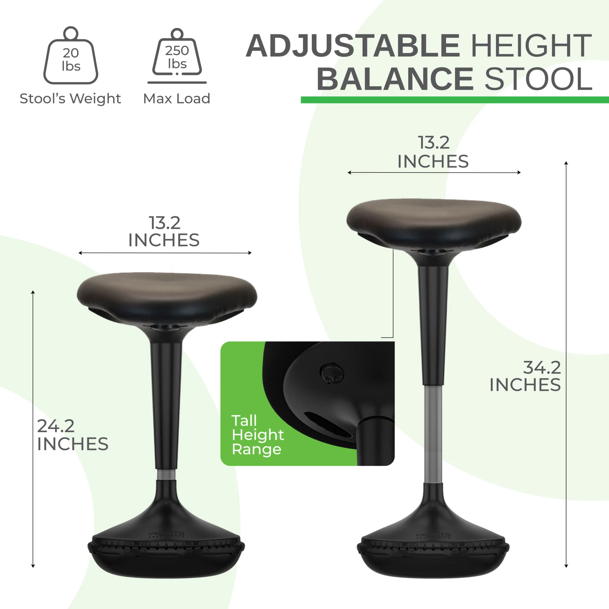 Black Tall Triangle Seat Swivel Active Balance Chair By Homeroots - Image 6