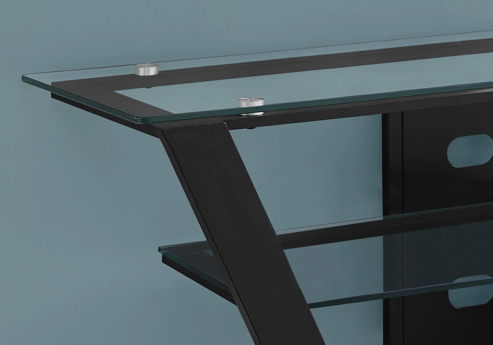 Black Tempered Glass Metal TV Stand By Homeroots - Image 2