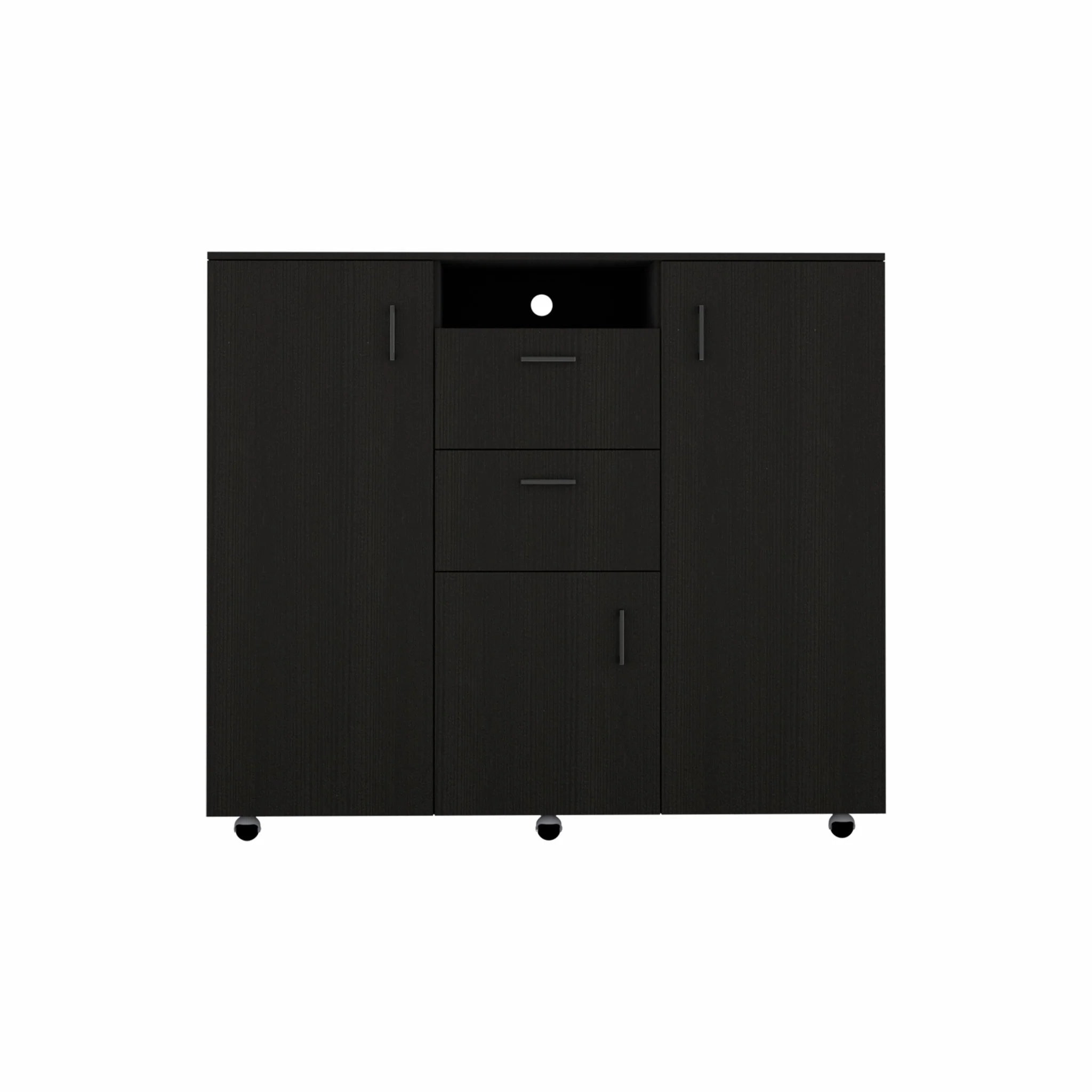 Black Three Door Closet with Two Drawers By Homeroots - Image 2