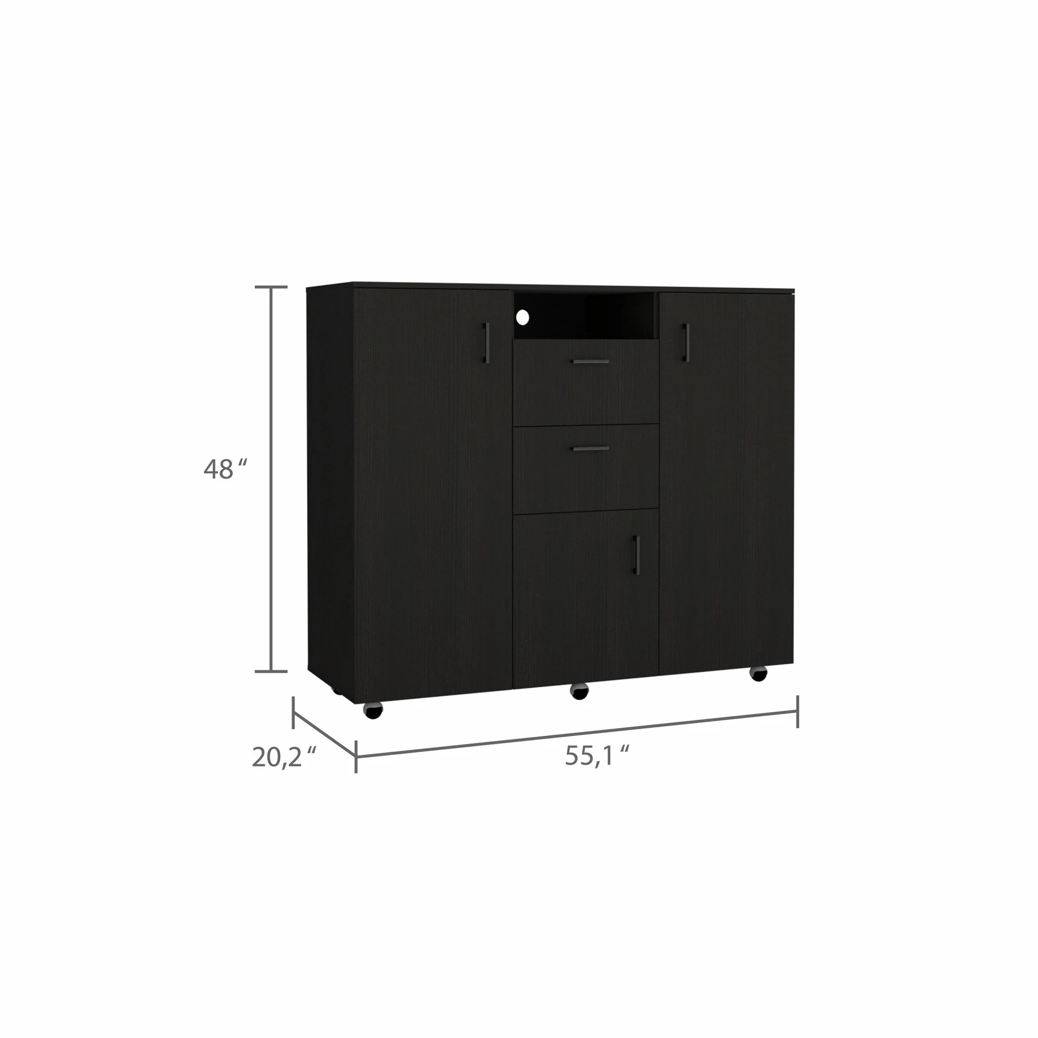 Black Three Door Closet with Two Drawers By Homeroots - Image 3