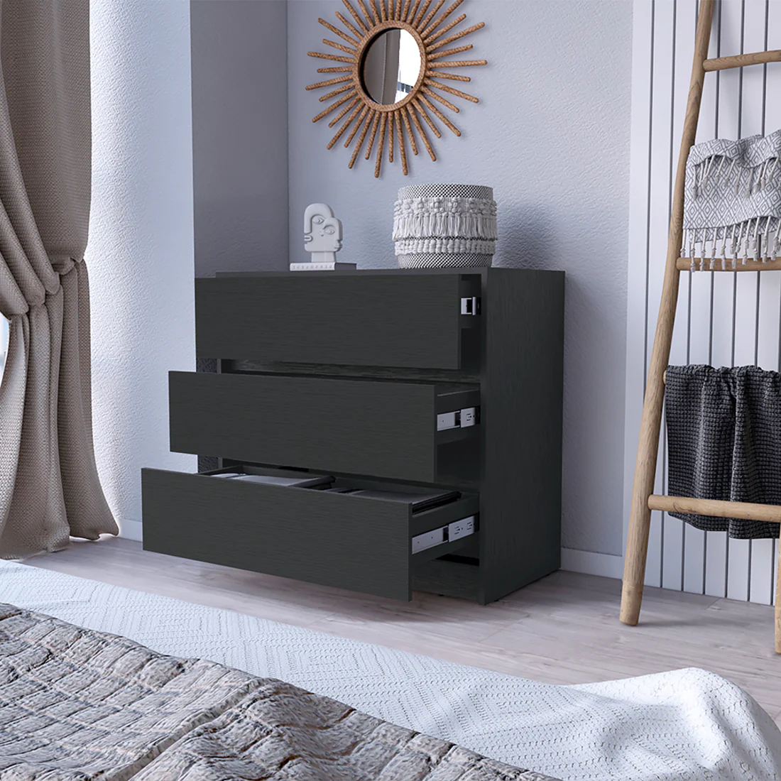 Black Three Drawer Dresser By Homeroots - Image 6