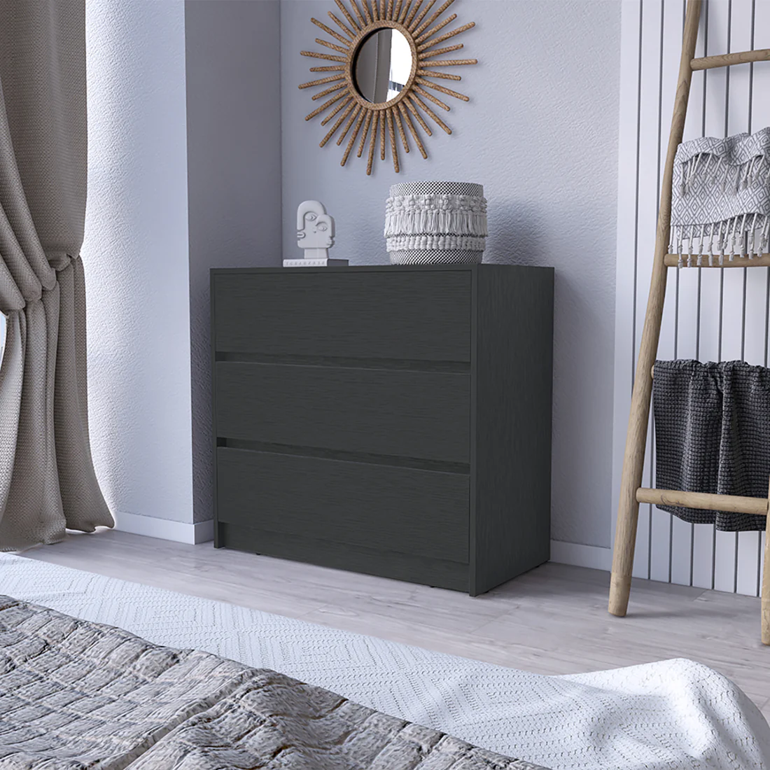 Black Three Drawer Dresser By Homeroots - Image 7