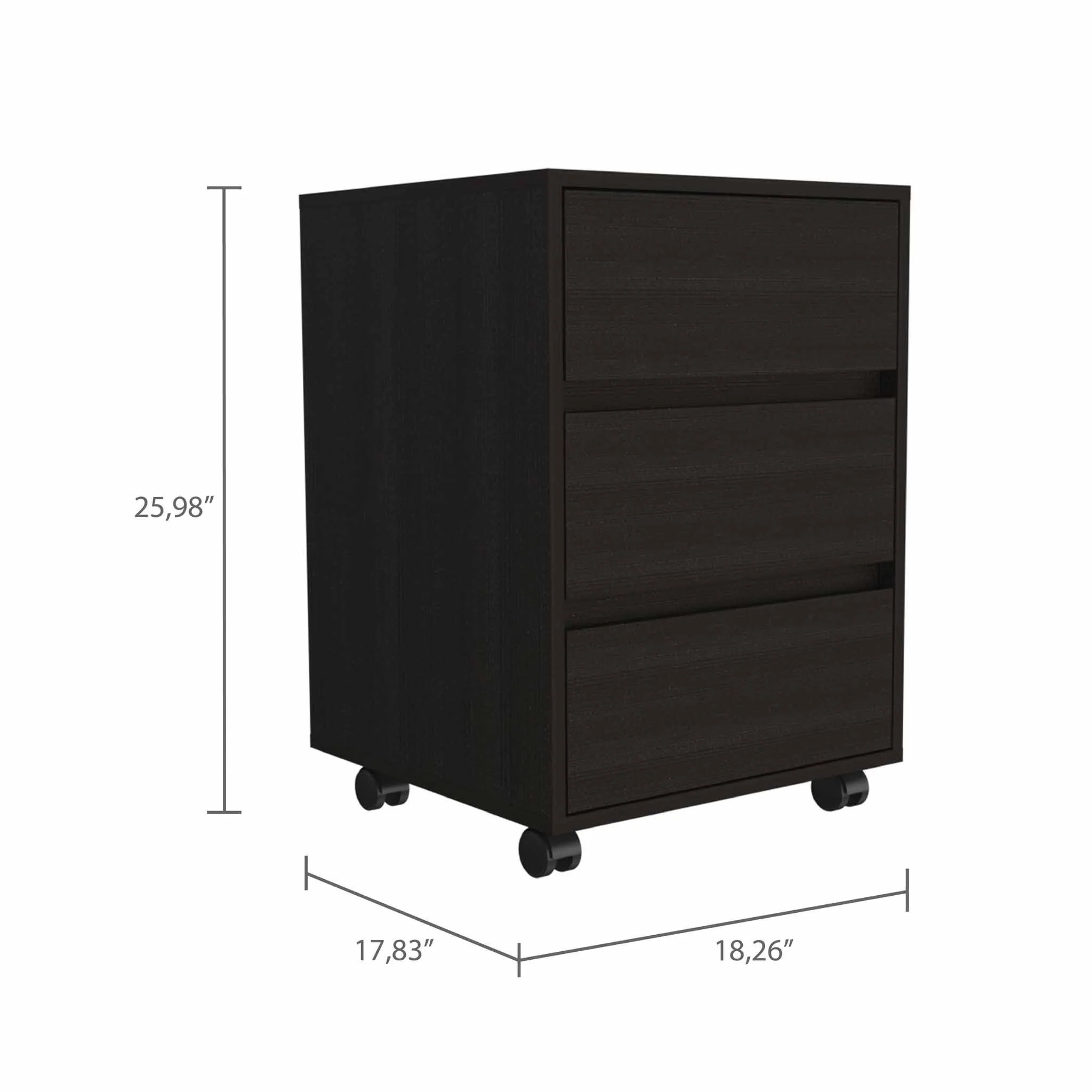 Black Three Drawer Rolling Cabinet By Homeroots - Image 3