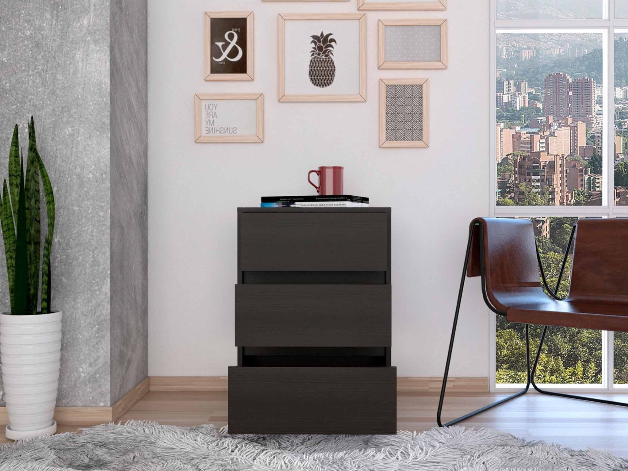 Black Three Drawer Rolling Cabinet By Homeroots - Image 4