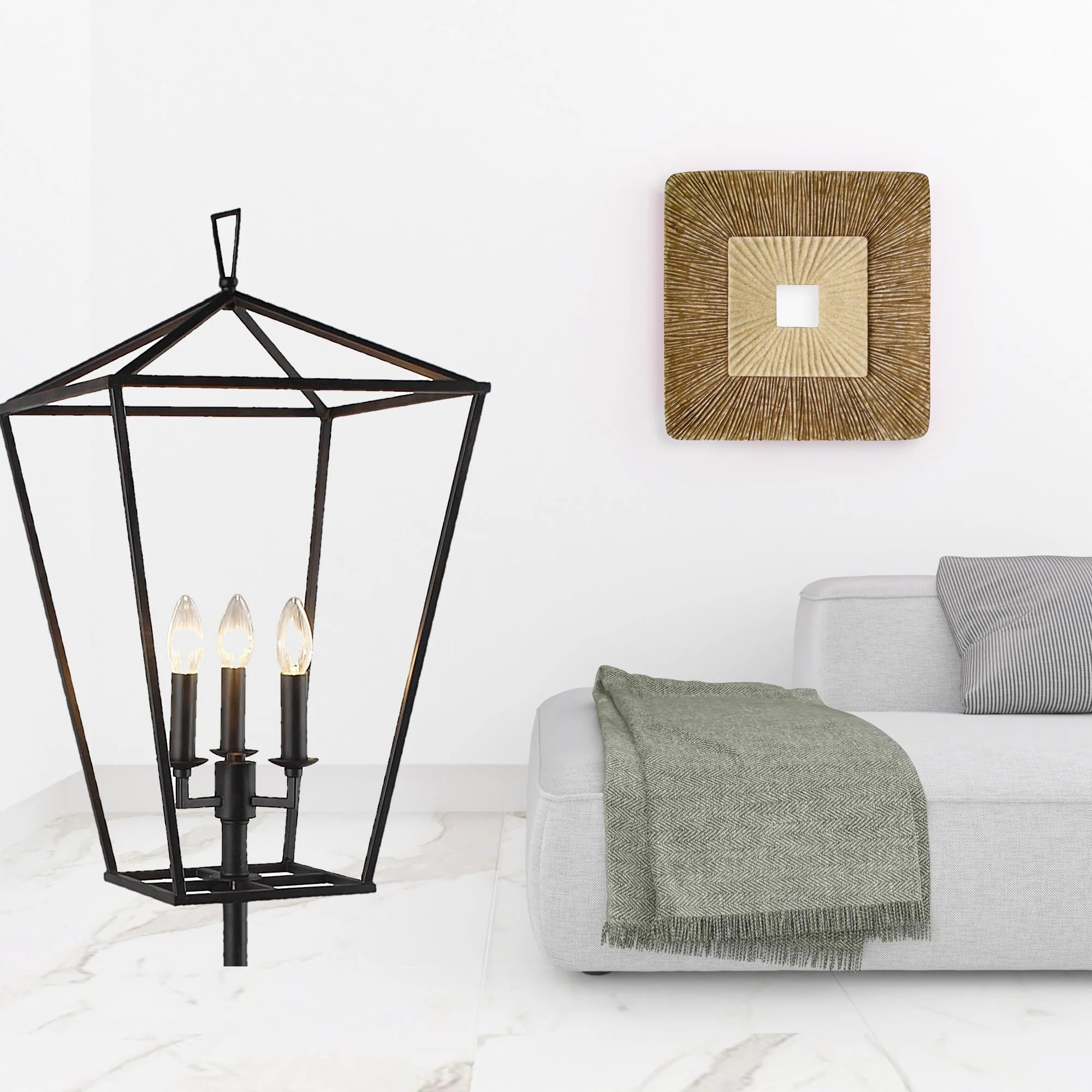 Black Three Light Floor Lamp With Black Geometric Shade By Homeroots - Image 3