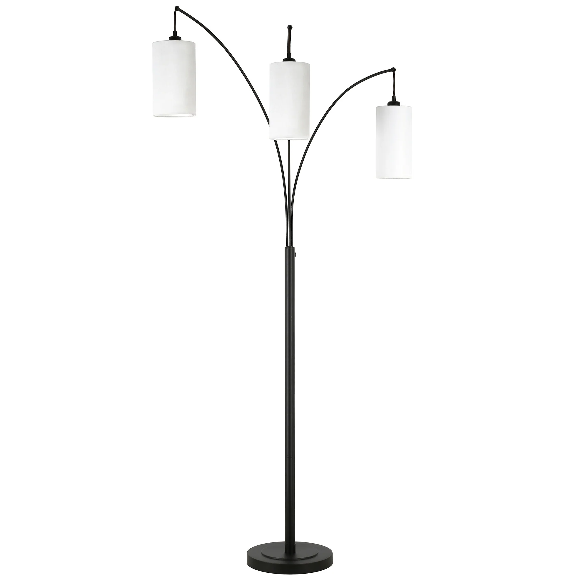 Black Three Light Torchiere Floor Lamp With White Frosted Glass Drum Shade By Homeroots - Image 3