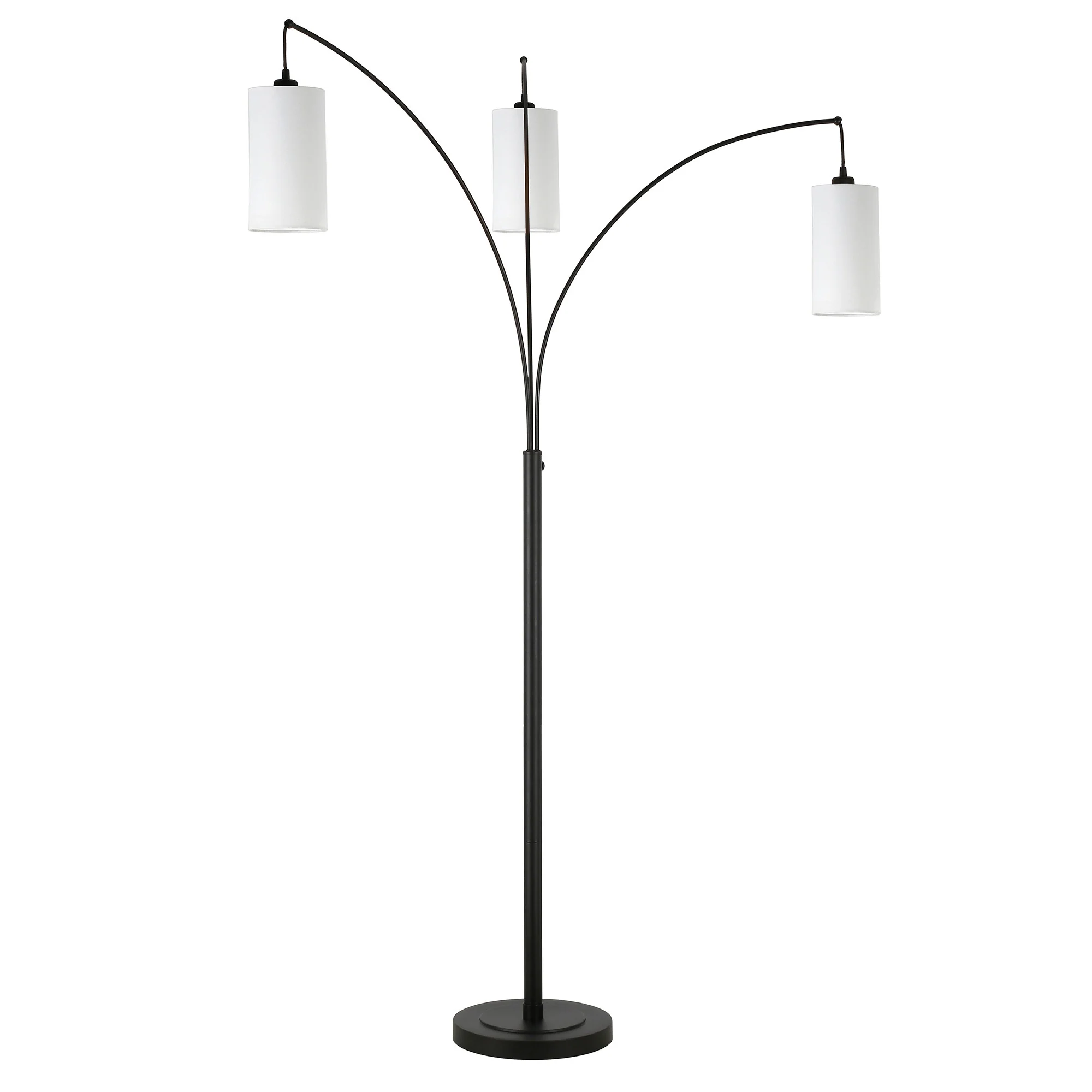 Black Three Light Torchiere Floor Lamp With White Frosted Glass Drum Shade By Homeroots - Image 4