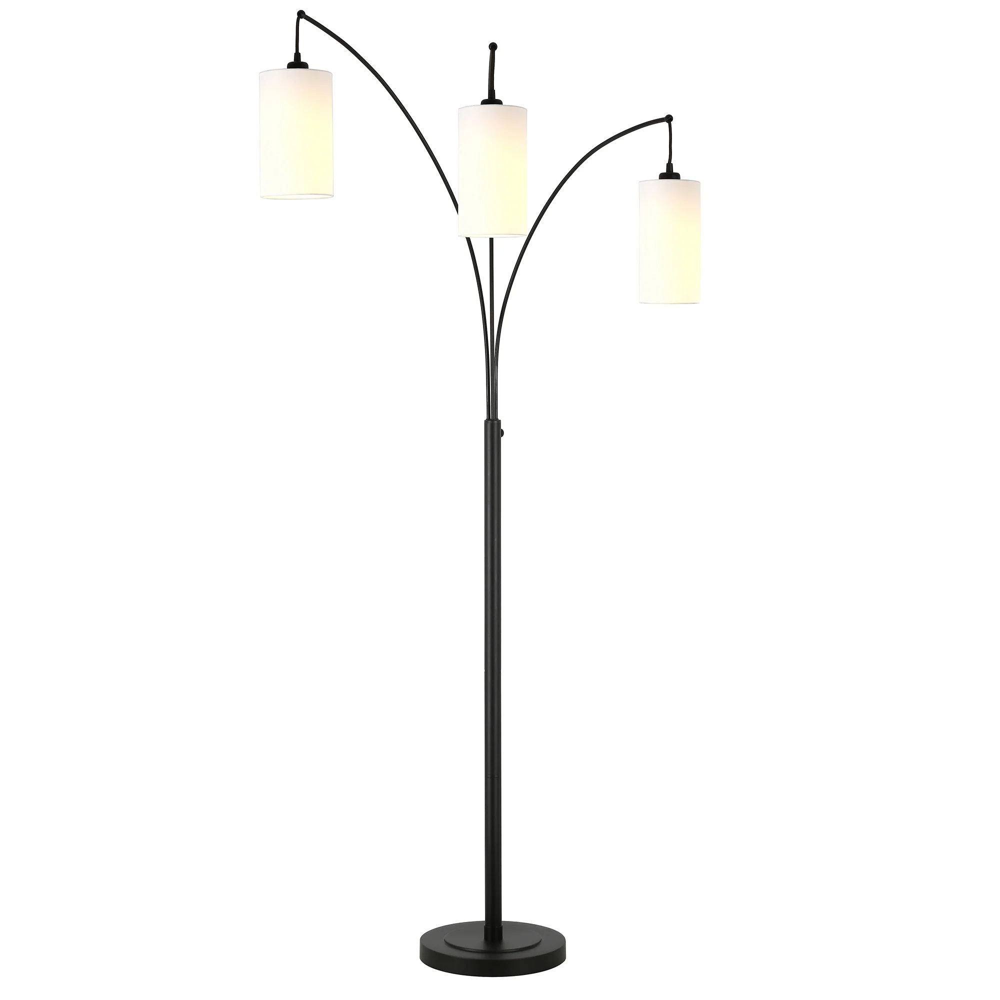 Black Three Light Torchiere Floor Lamp With White Frosted Glass Drum Shade By Homeroots - Image 5