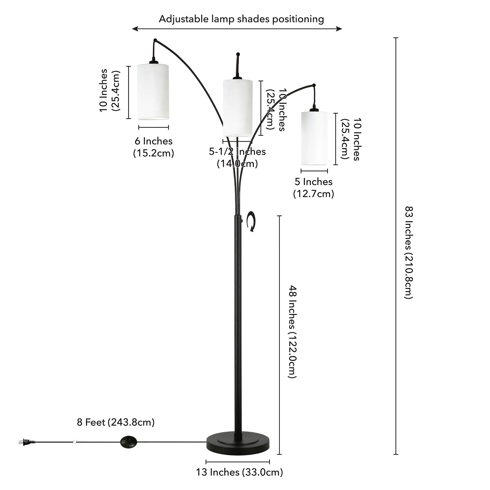 Black Three Light Torchiere Floor Lamp With White Frosted Glass Drum Shade By Homeroots - Image 7