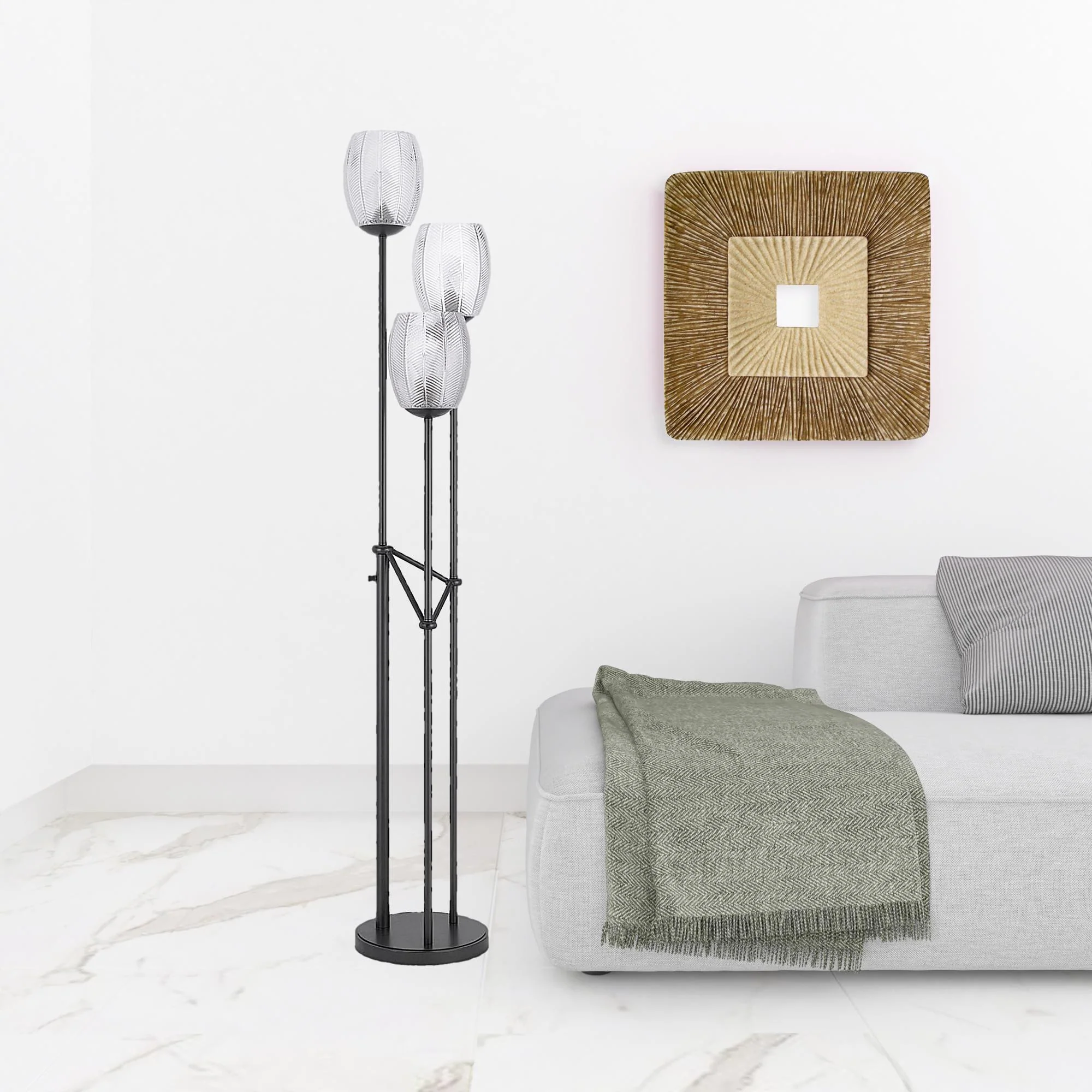 Black Three Light Traditional Shaped Floor Lamp With Clear Transparent Glass Novelty Shade By Homeroots - Image 2