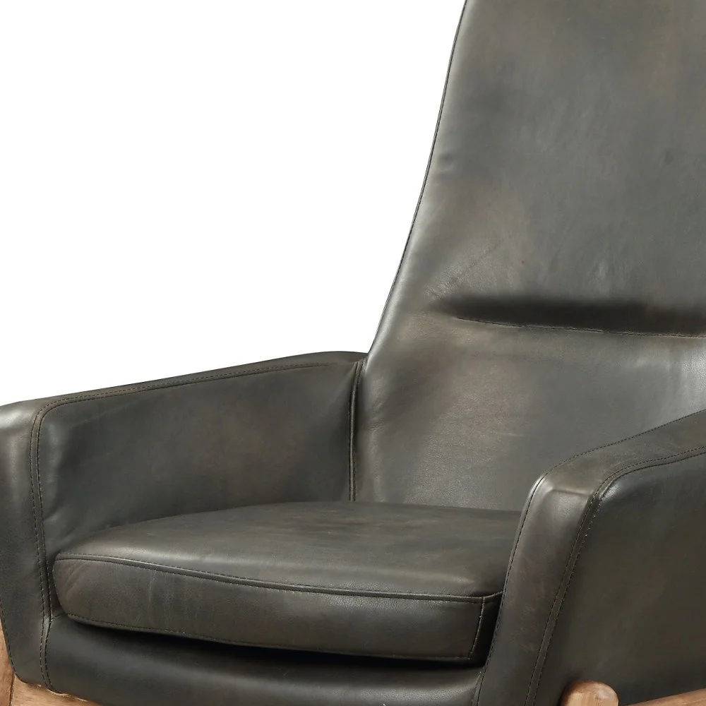 Black Top Grain Leather Accent Chair By Homeroots - Image 3