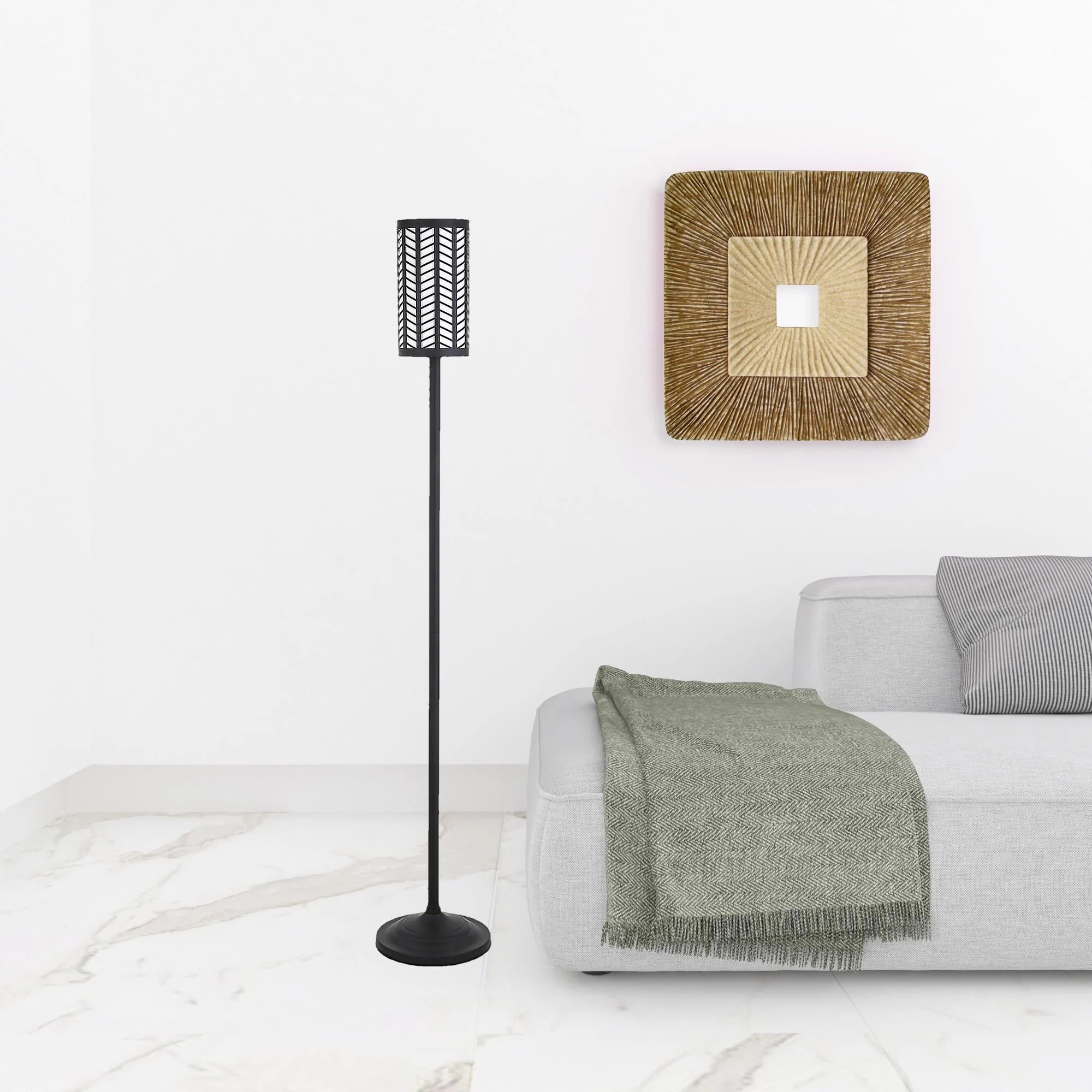 Black Torchiere Floor Lamp With Black Drum Shade By Homeroots - Image 3