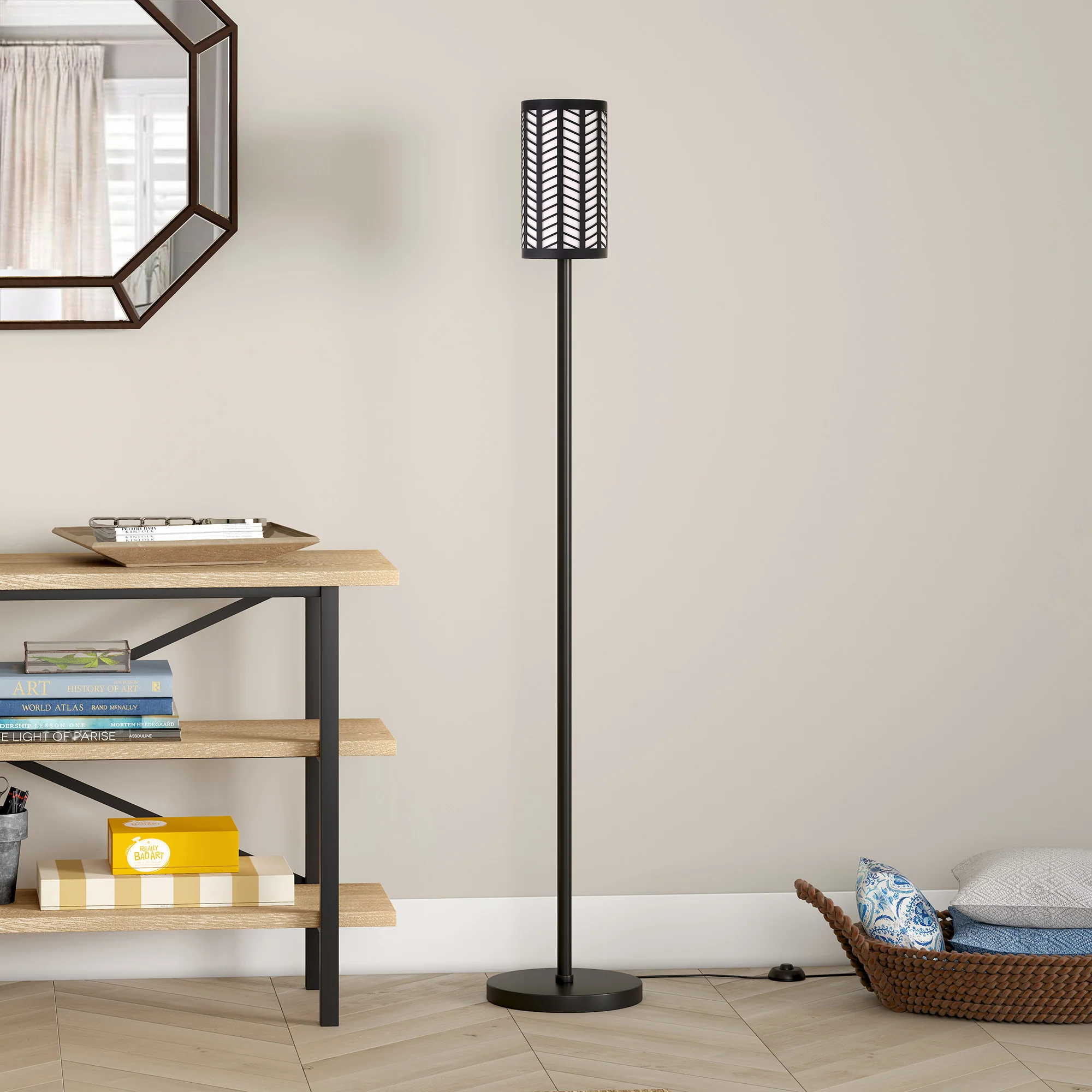 Black Torchiere Floor Lamp With Black Drum Shade By Homeroots - Image 5