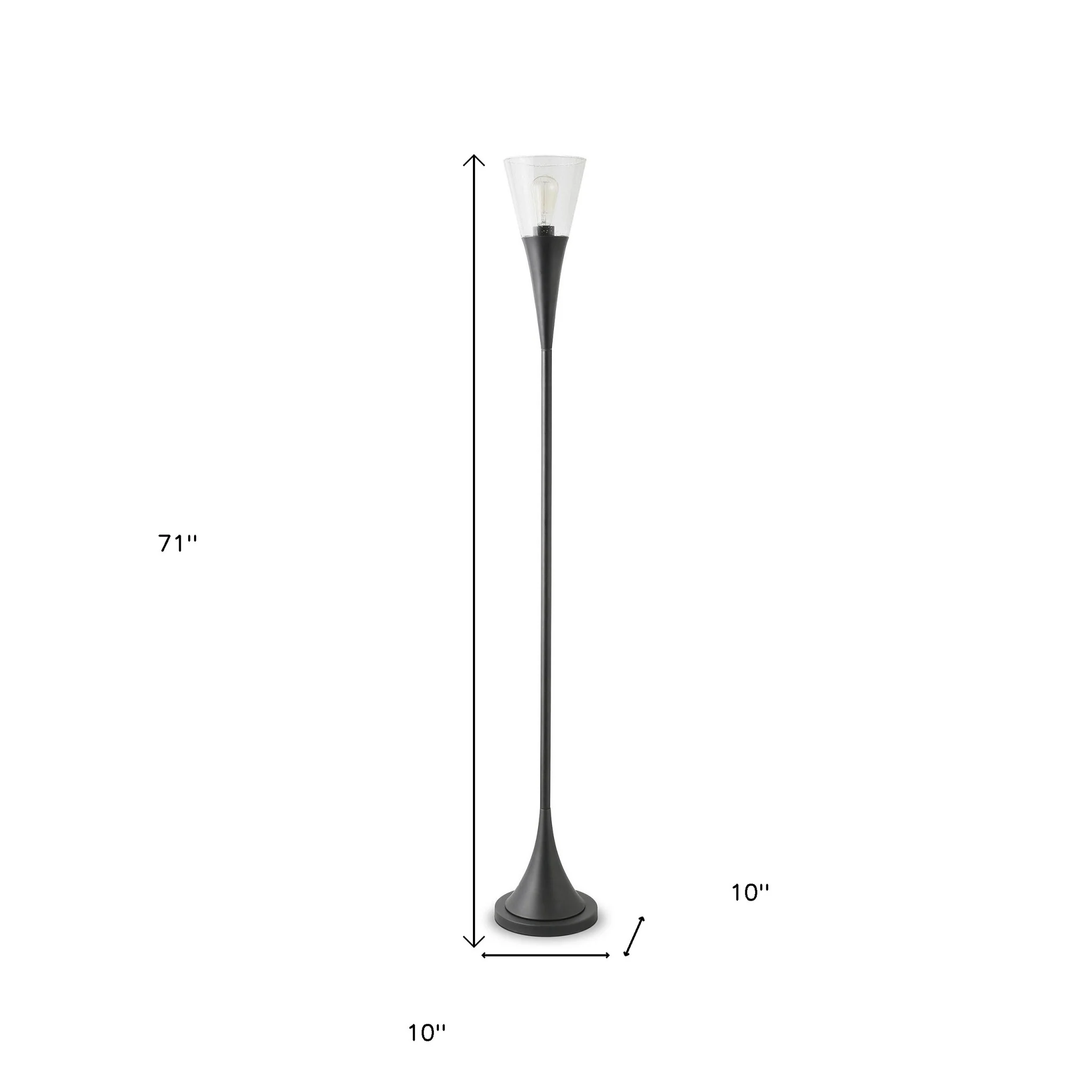 Black Torchiere Floor Lamp With Clear Seeded Glass Cone Shade By Homeroots - Image 7