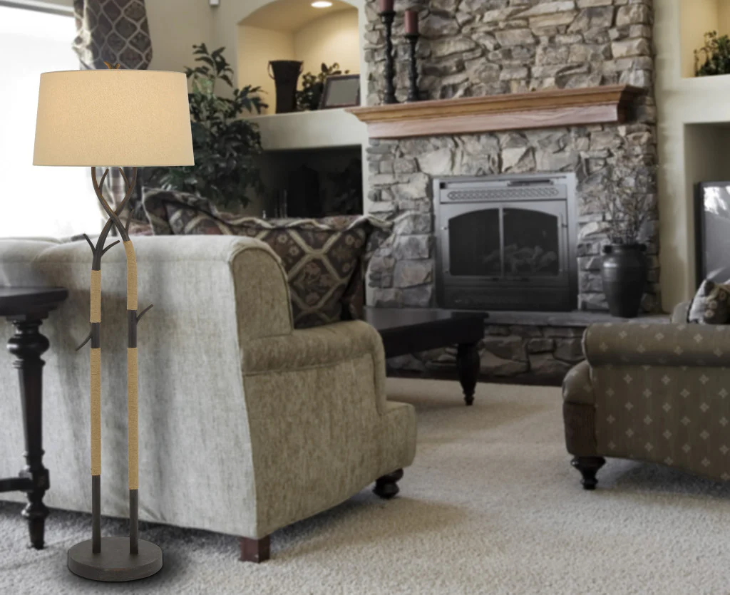Black Traditional Shaped Floor Lamp With Tan Rectangular Shade By Homeroots - Image 4