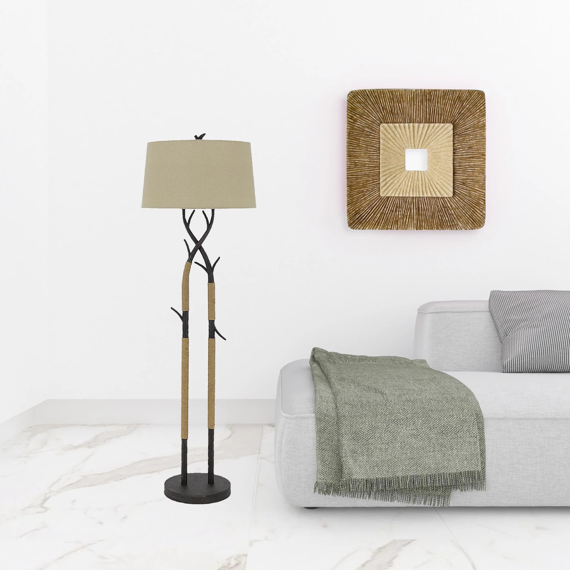 Black Traditional Shaped Floor Lamp With Tan Rectangular Shade By Homeroots - Image 6