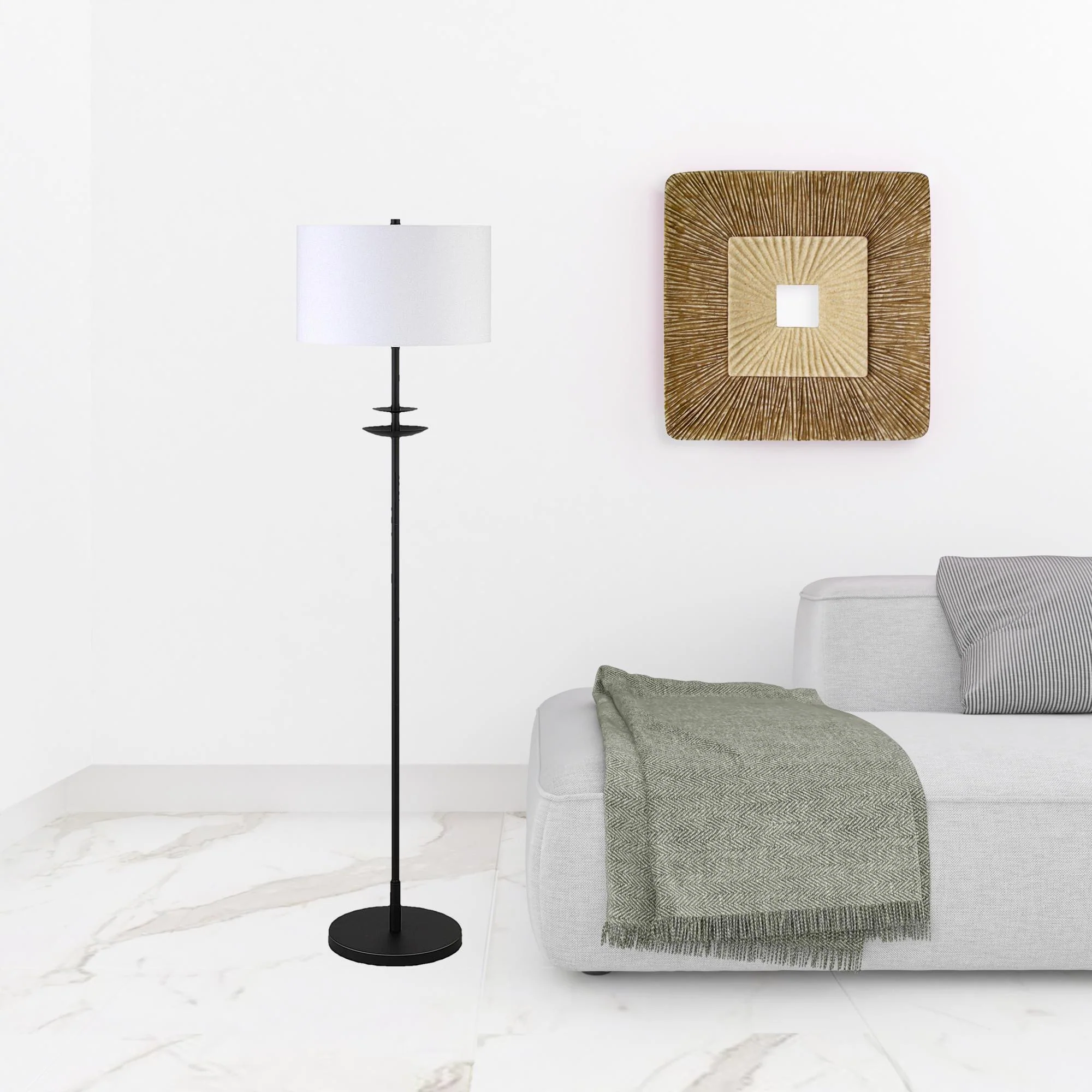 Black Traditional Shaped Floor Lamp With White Frosted Glass Drum Shade By Homeroots - Image 2