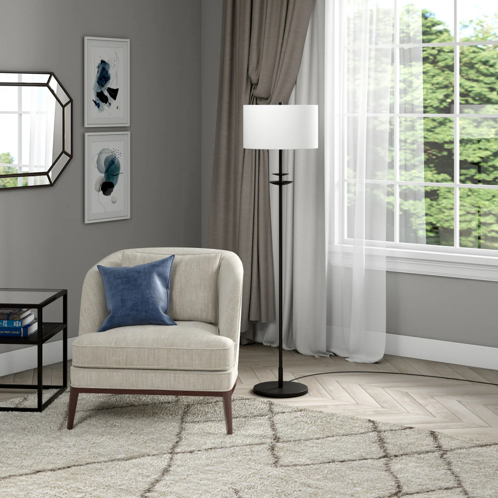 Black Traditional Shaped Floor Lamp With White Frosted Glass Drum Shade By Homeroots - Image 3
