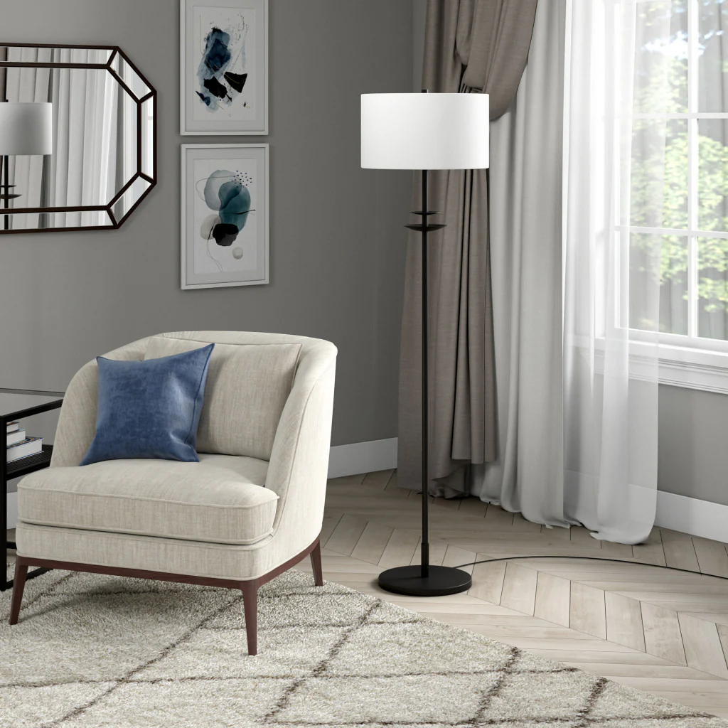 Black Traditional Shaped Floor Lamp With White Frosted Glass Drum Shade By Homeroots - Image 5