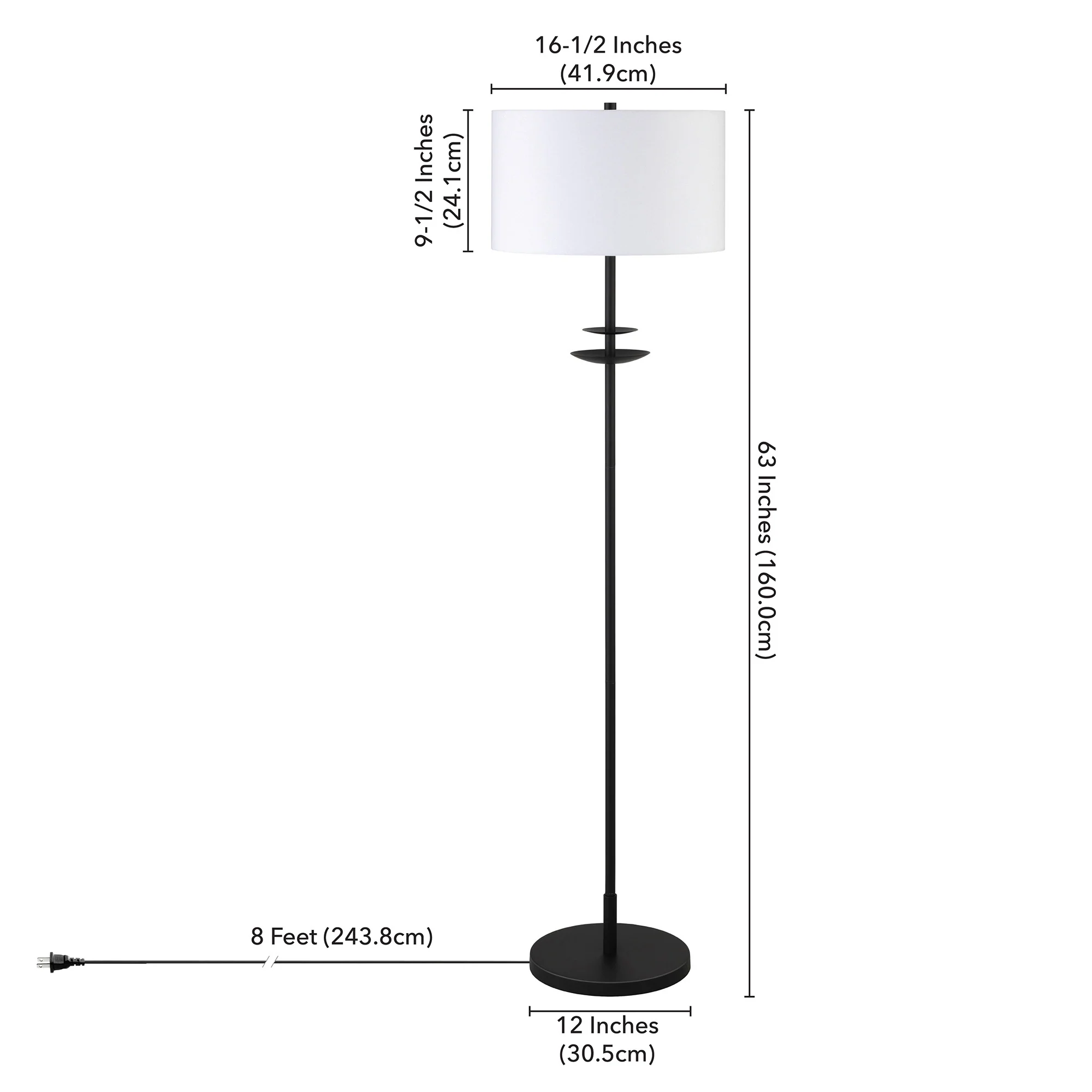 Black Traditional Shaped Floor Lamp With White Frosted Glass Drum Shade By Homeroots - Image 6