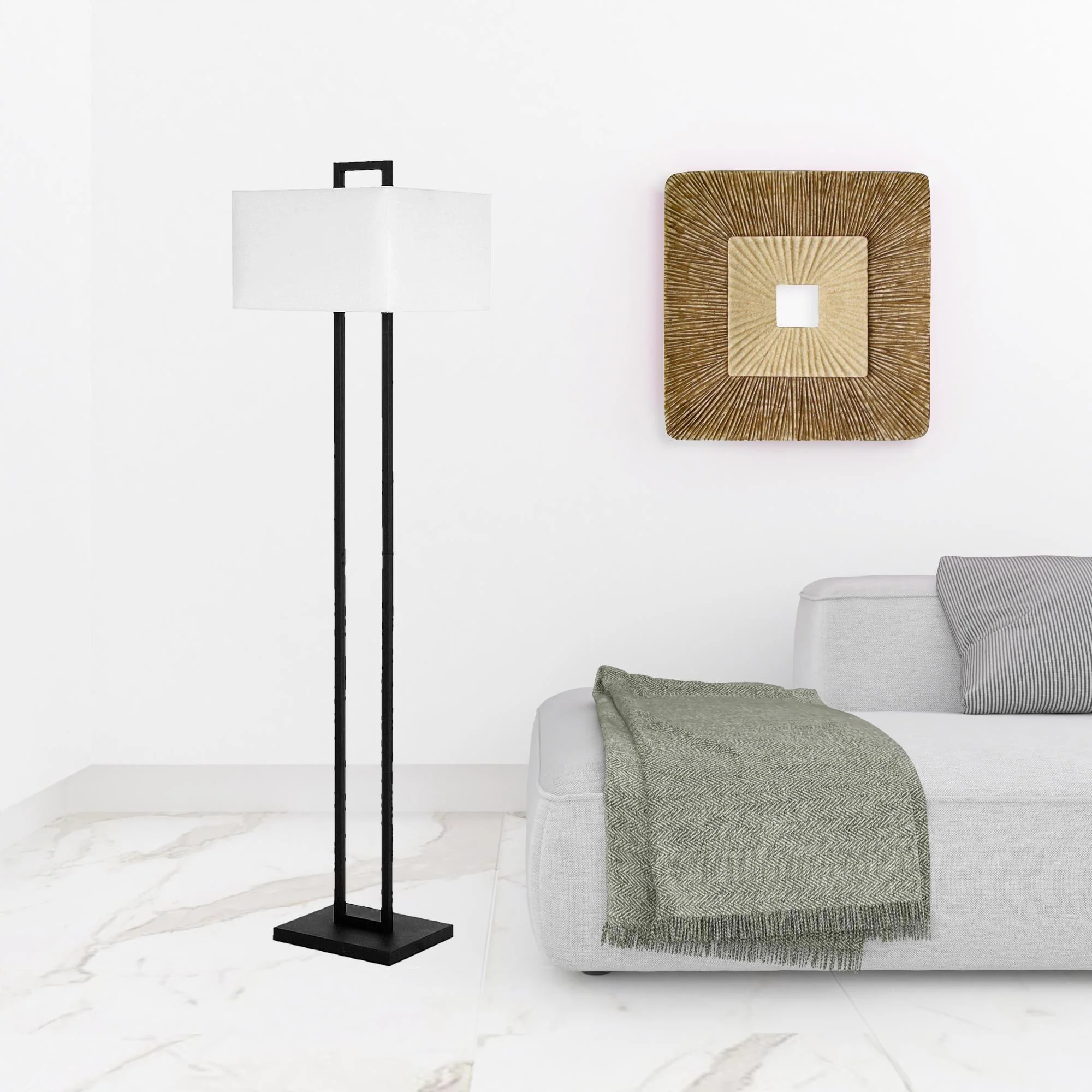 Black Traditional Shaped Floor Lamp With White Frosted Glass Rectangular Shade By Homeroots - Image 3