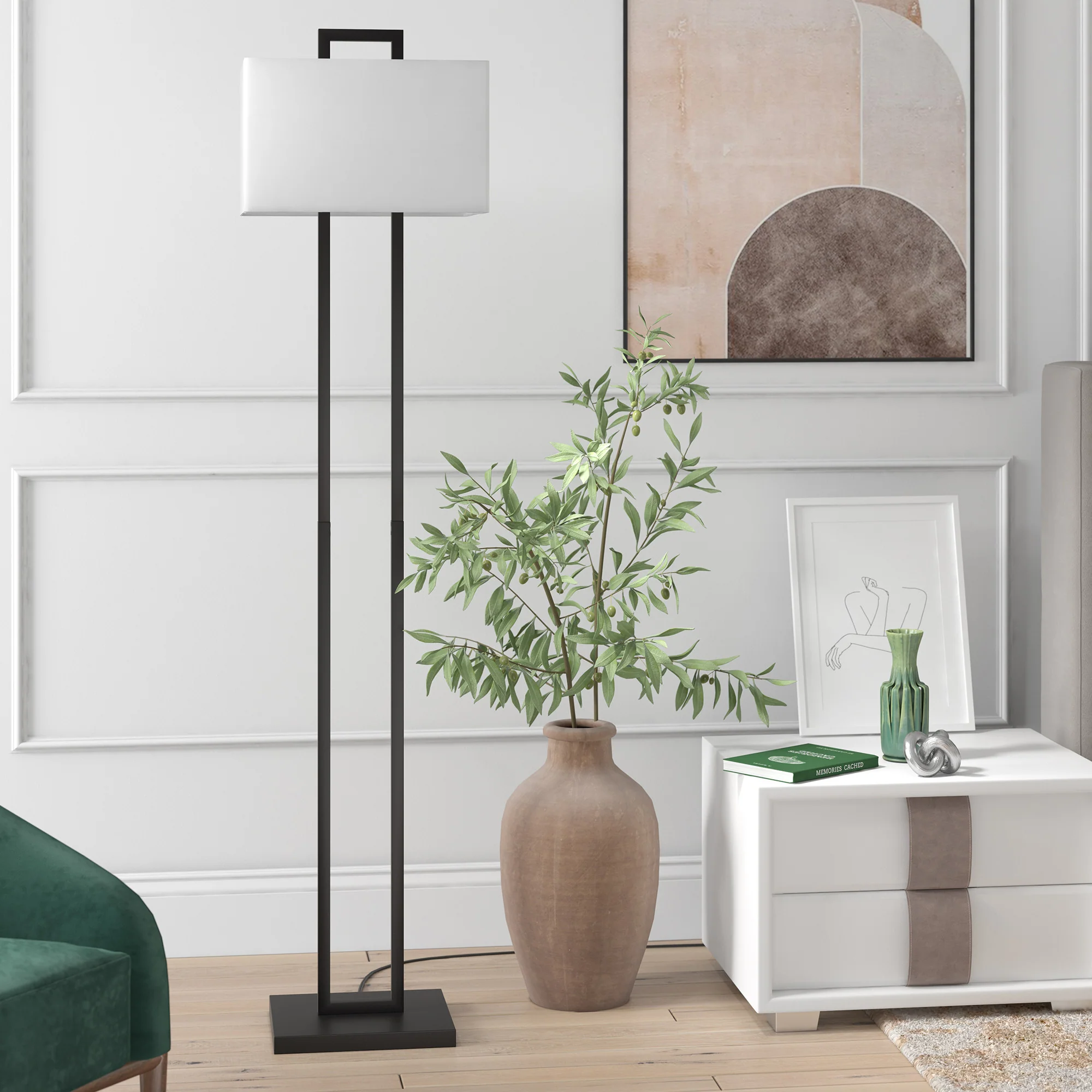 Black Traditional Shaped Floor Lamp With White Frosted Glass Rectangular Shade By Homeroots - Image 4