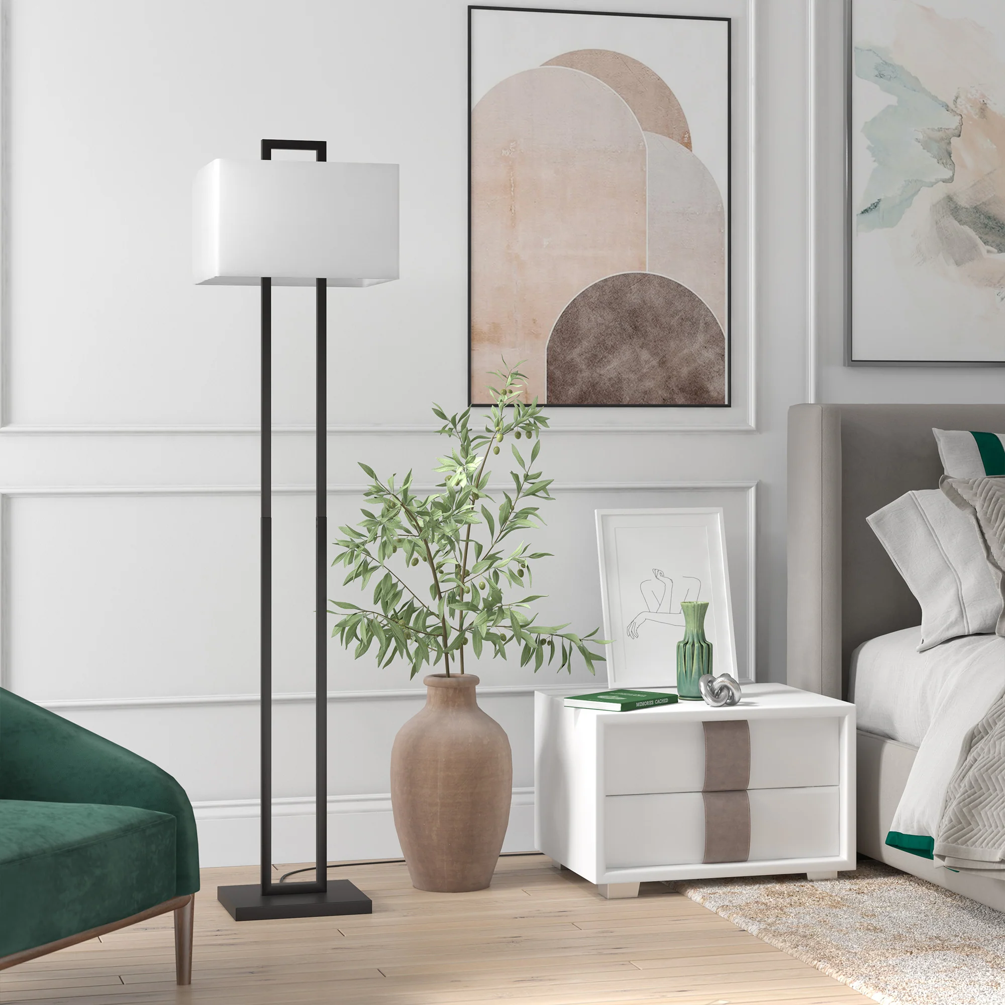 Black Traditional Shaped Floor Lamp With White Frosted Glass Rectangular Shade By Homeroots - Image 5