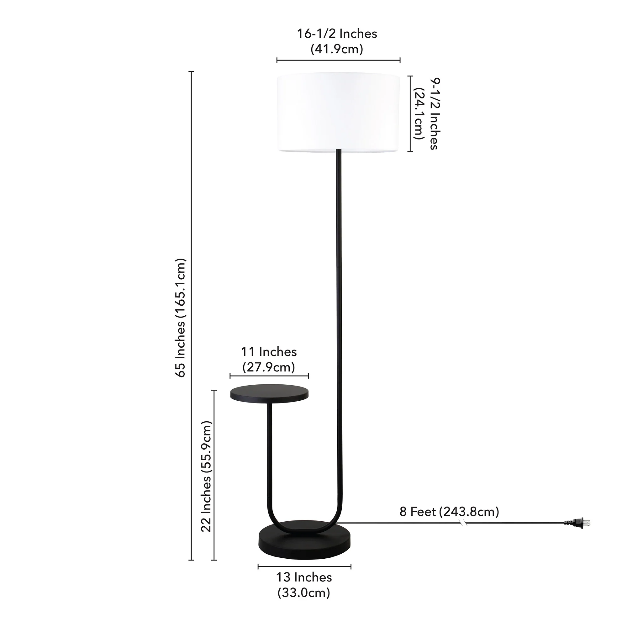 Black Tray Table Floor Lamp With White No Pattern Frosted Glass Drum Shade By Homeroots - Image 5