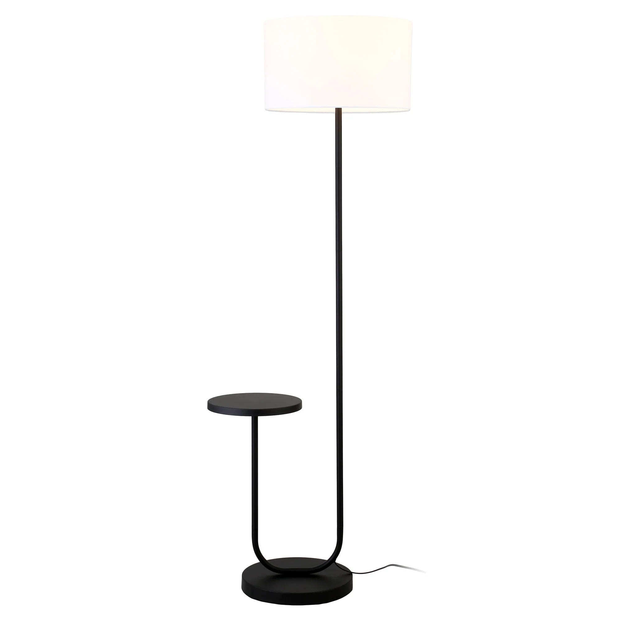 Black Tray Table Floor Lamp With White No Pattern Frosted Glass Drum Shade By Homeroots - Image 7