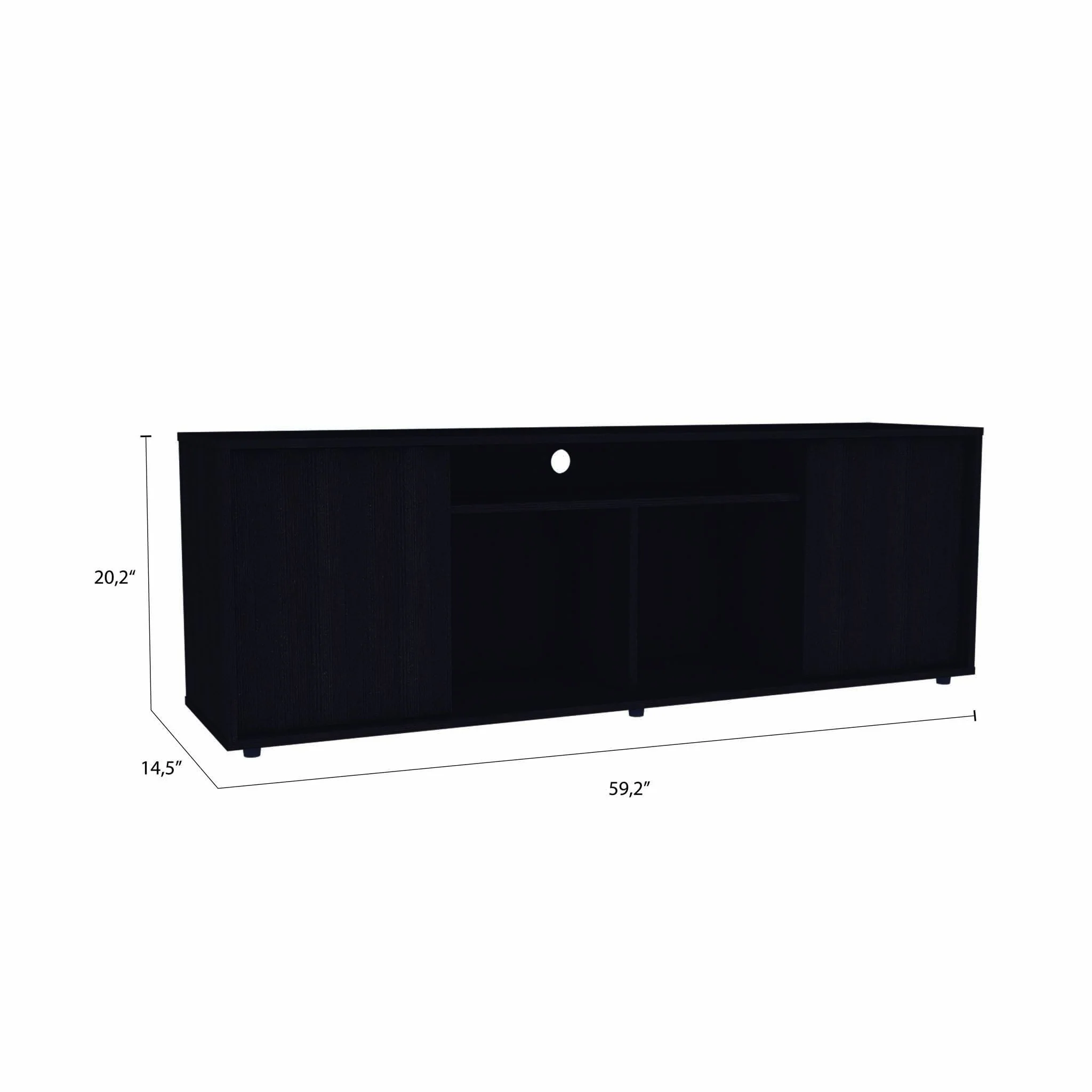 Black TV Stand Media Center with Two Cabinets By Homeroots - Image 2