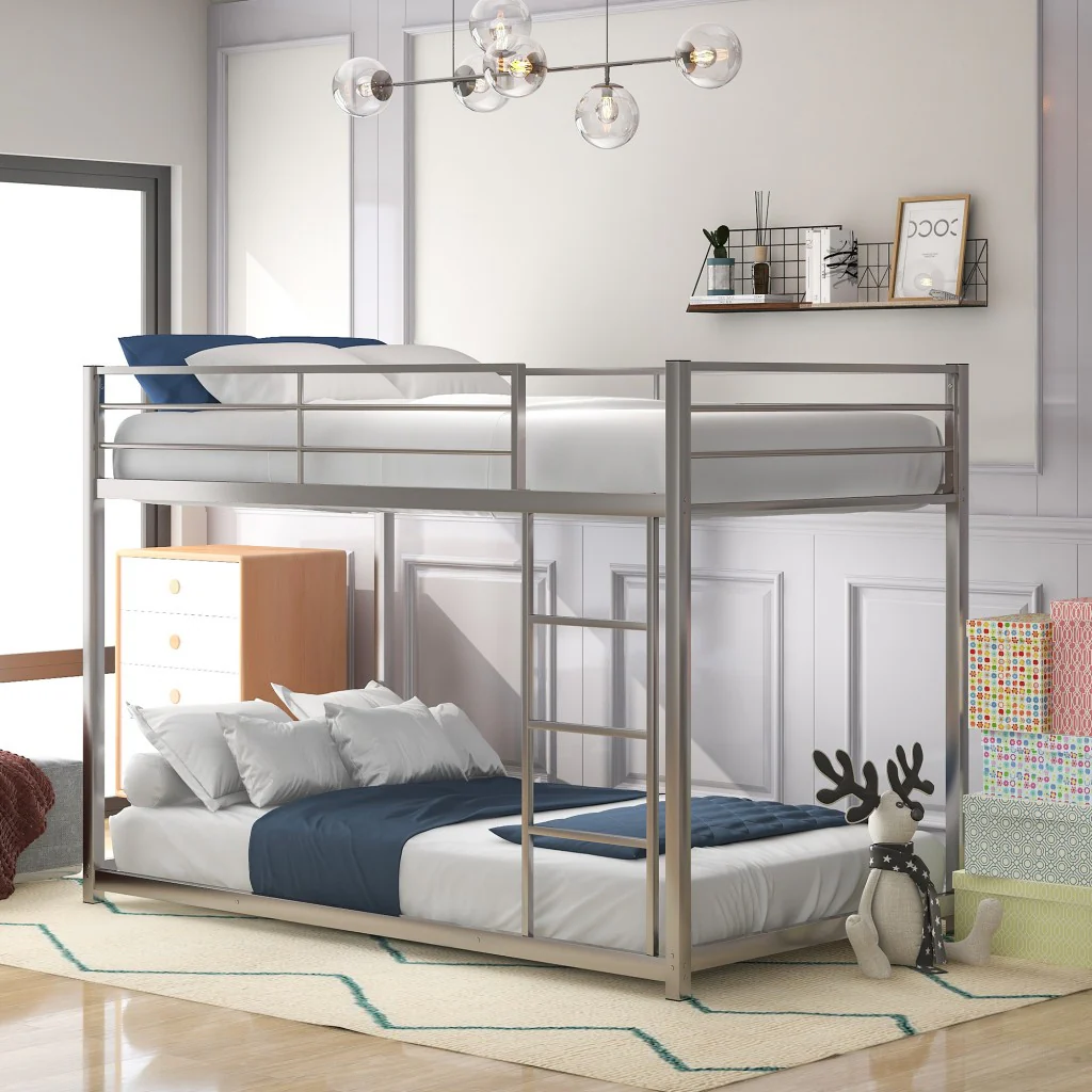 Black Twin Over Twin Metal Low Bunk Bed By Homeroots - Image 10