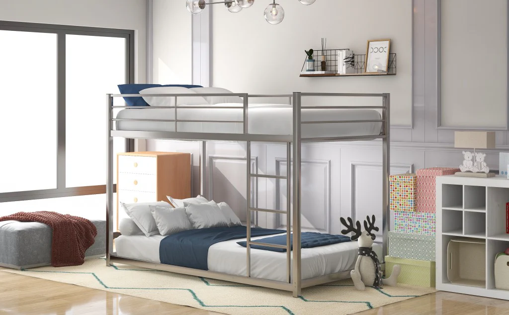 Black Twin Over Twin Metal Low Bunk Bed By Homeroots - Image 12