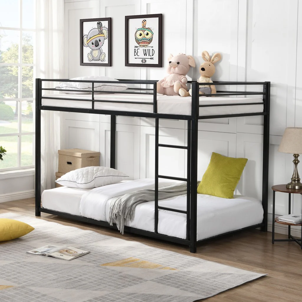 Black Twin Over Twin Metal Low Bunk Bed By Homeroots - Image 2