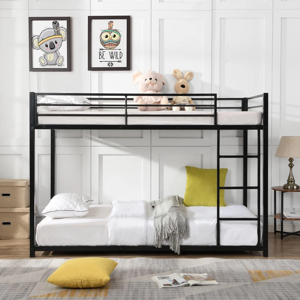 Black Twin Over Twin Metal Low Bunk Bed By Homeroots - Image 3