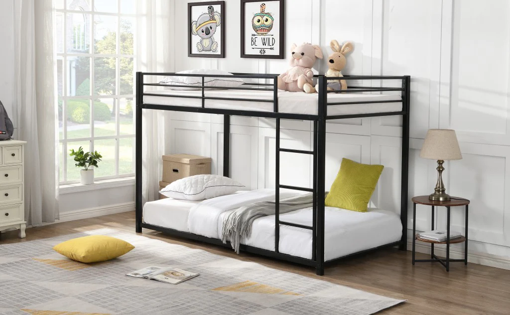 Black Twin Over Twin Metal Low Bunk Bed By Homeroots - Image 4