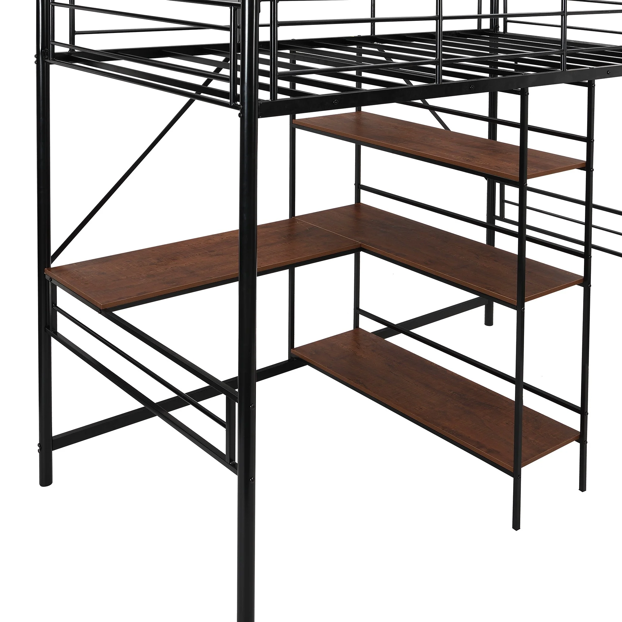 Black Twin Size Metal Loft Bed With Desk And Shelves By Homeroots - Image 5