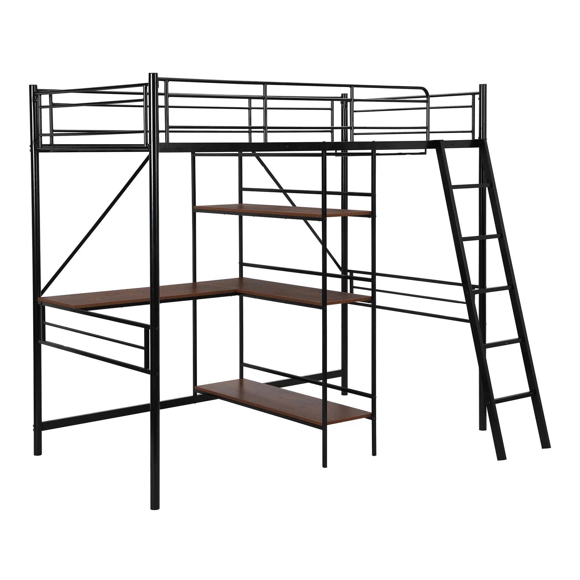 Black Twin Size Metal Loft Bed With Desk And Shelves By Homeroots - Image 6