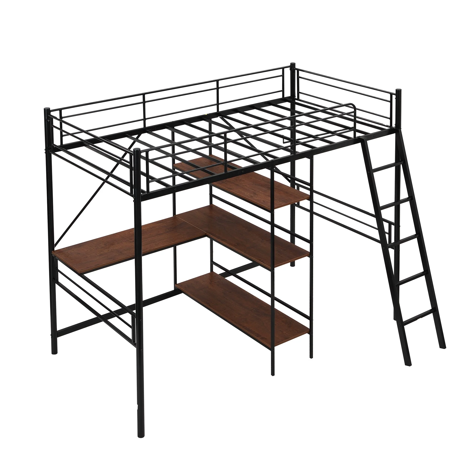 Black Twin Size Metal Loft Bed With Desk And Shelves By Homeroots - Image 7