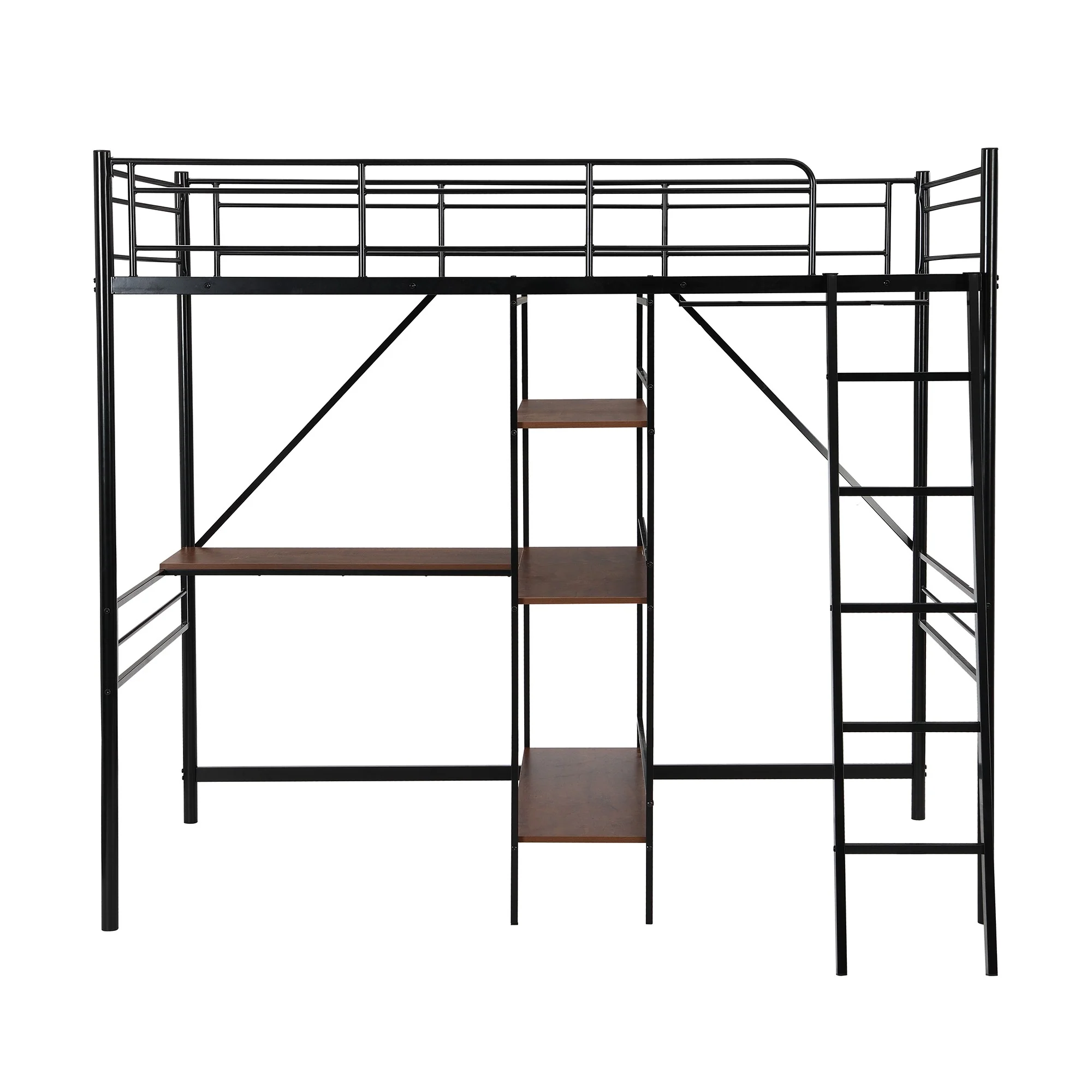 Black Twin Size Metal Loft Bed With Desk And Shelves By Homeroots - Image 8