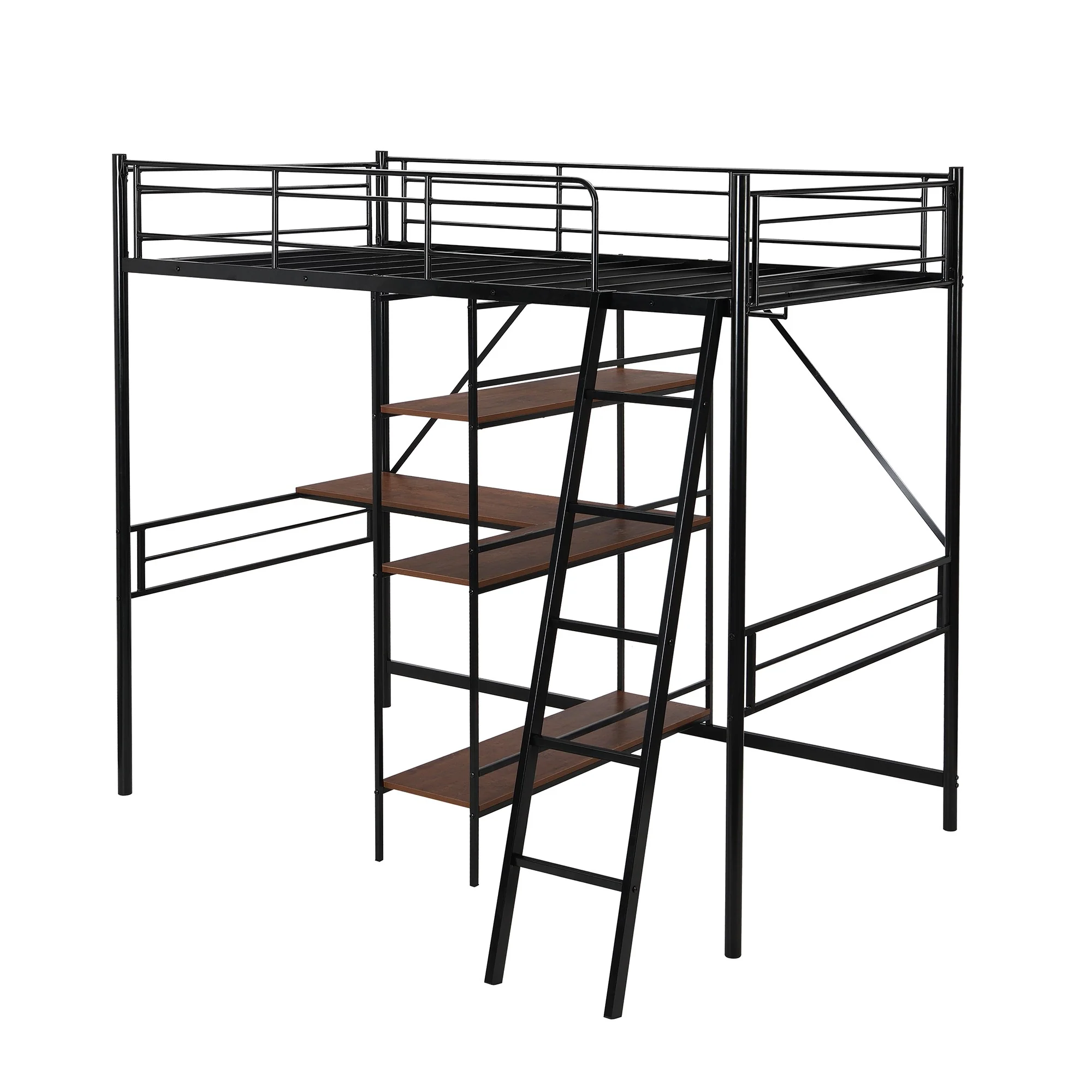 Black Twin Size Metal Loft Bed With Desk And Shelves By Homeroots - Image 9