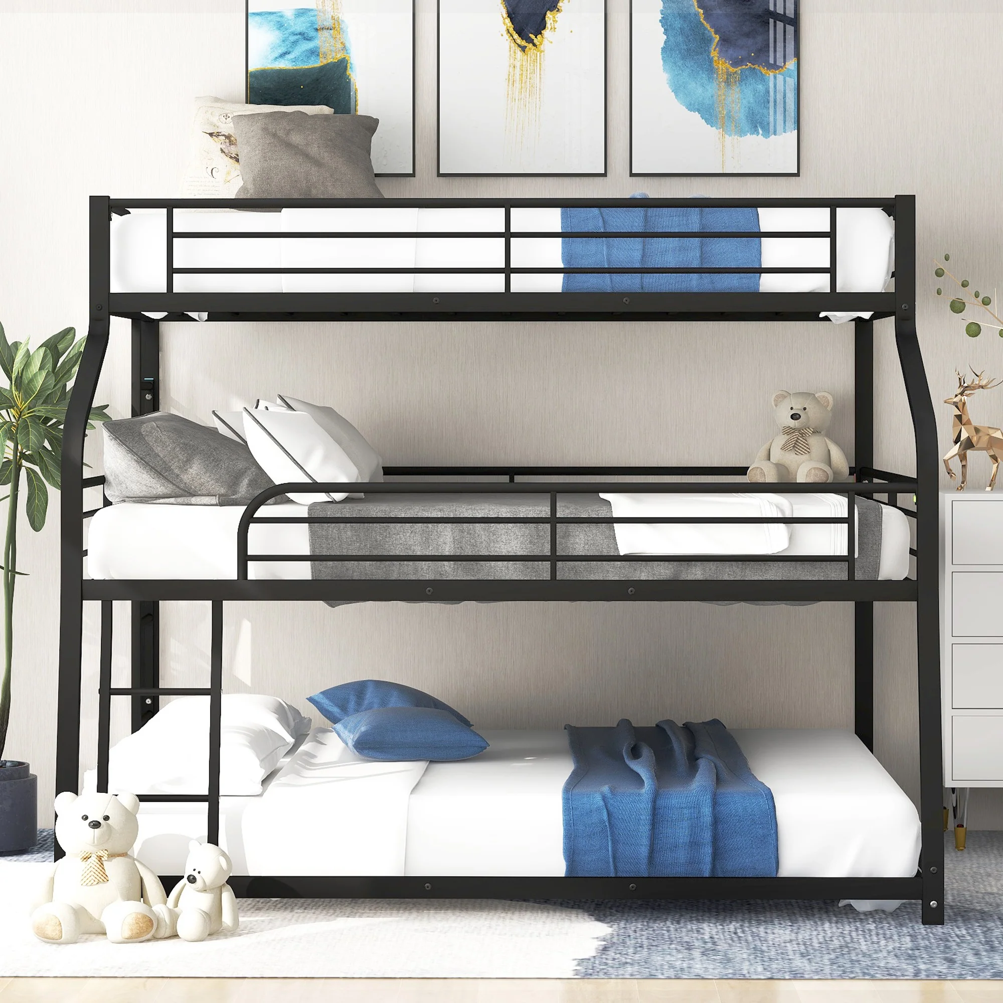Black Twin Xl Over Full Xl Over Queen Size Bunk Bed By Homeroots - Image 2