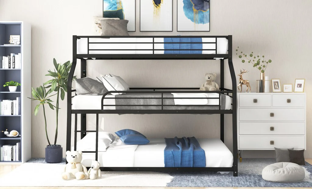 Black Twin Xl Over Full Xl Over Queen Size Bunk Bed By Homeroots - Image 3
