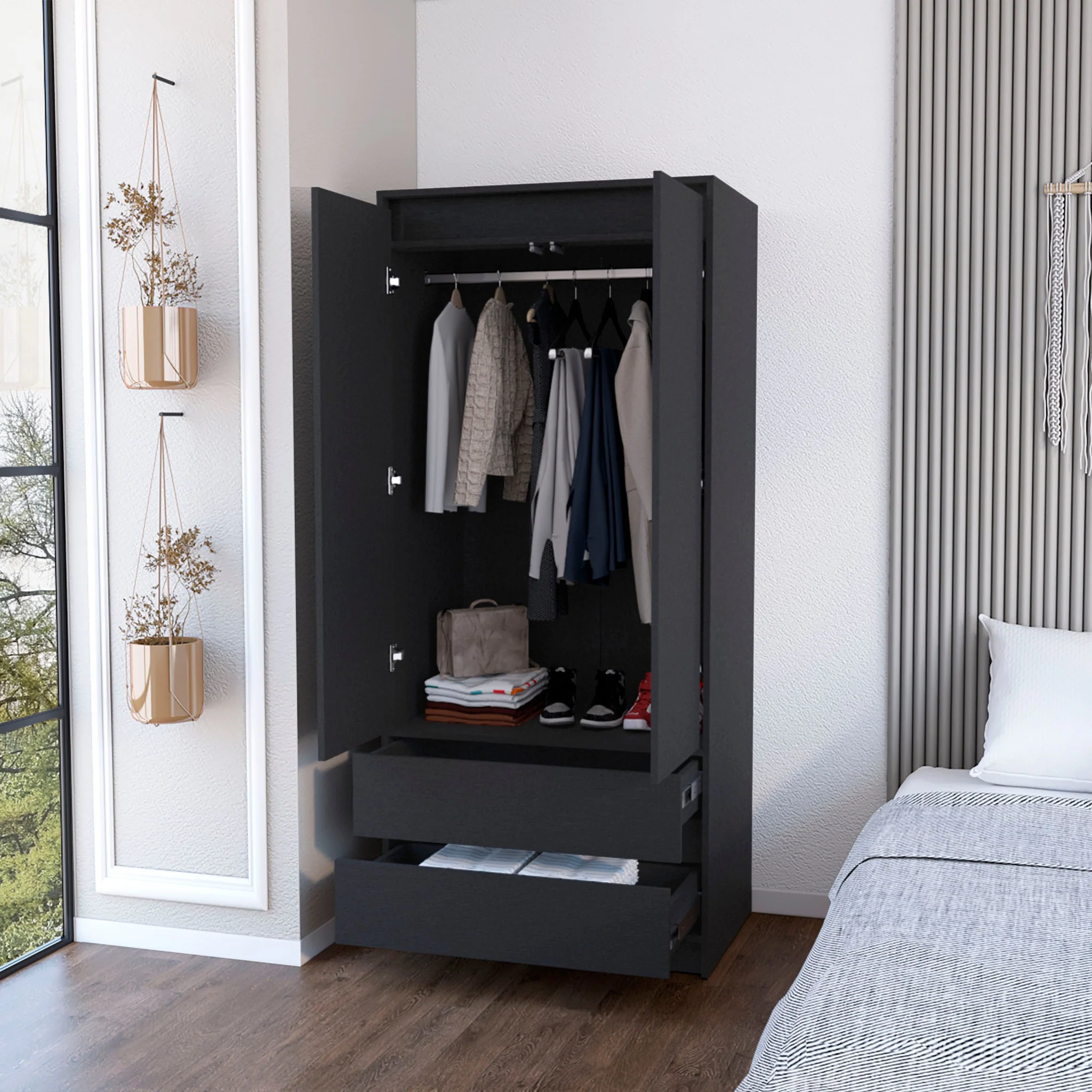 Black Two Drawer Combo Dresser By Homeroots - Image 6