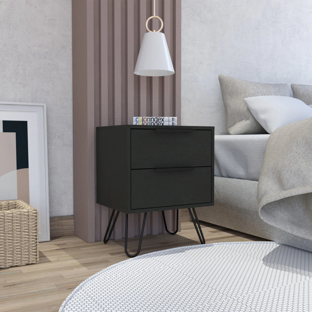 Black Two Drawer Faux Wood Nightstand By Homeroots - Image 6